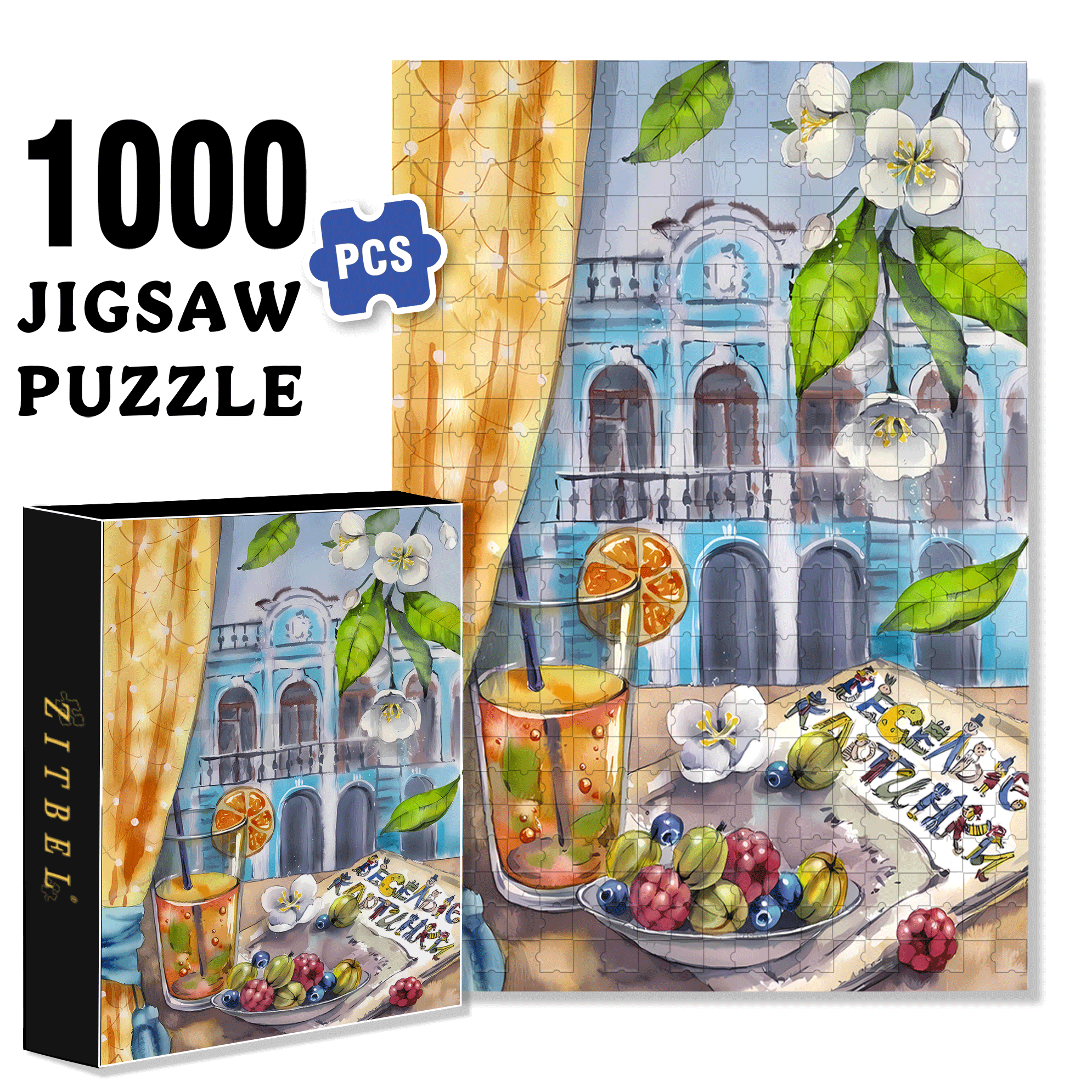 Grapefruit Sparkling Water 500pcs/1000pcs Jigsaw Puzzle, Scratch-Resistant, Interactive Family Game & Brain-Boosting DIY Decor, Perfect for Halloween, Christmas & New Year Gifts, Family Puzzle Game