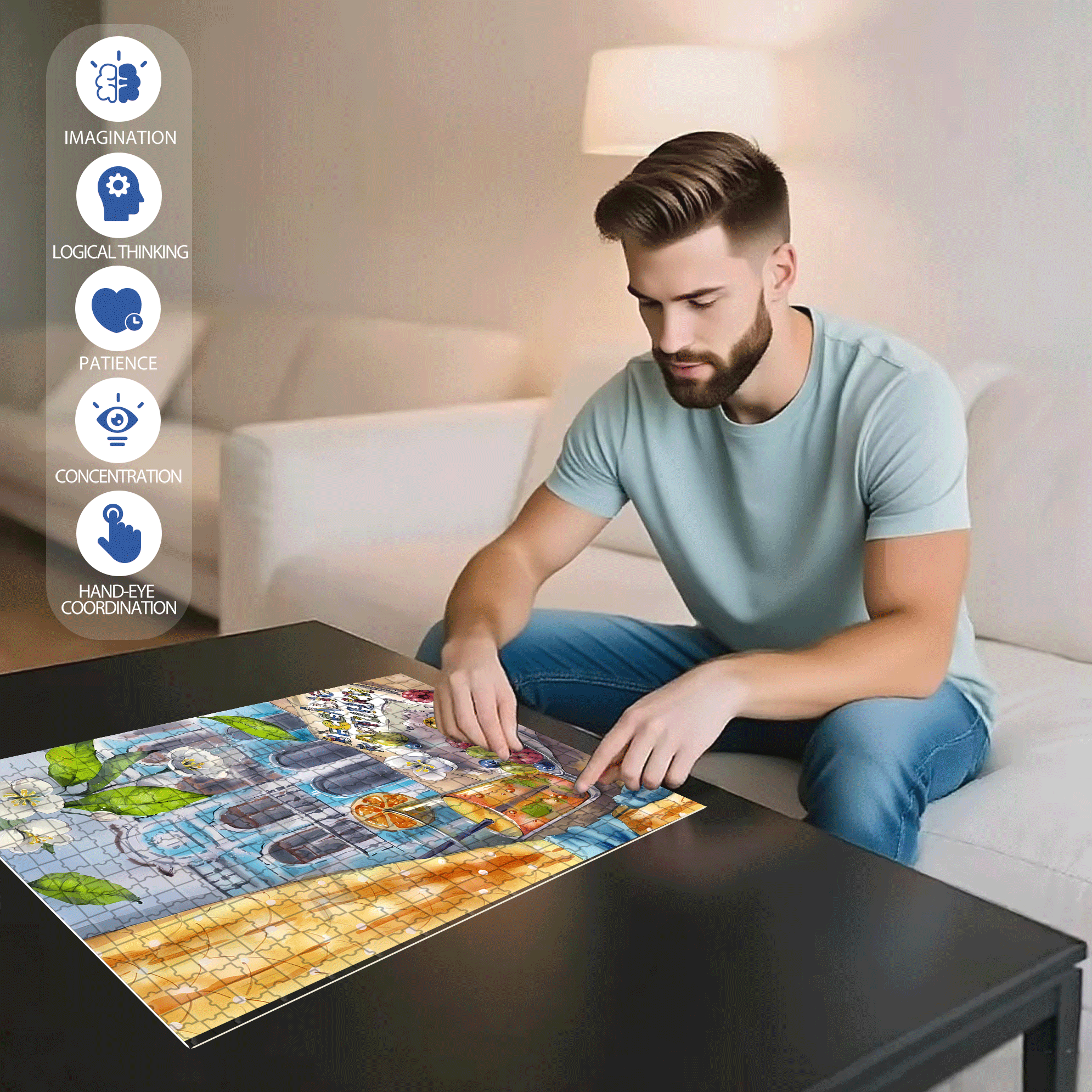 Grapefruit Sparkling Water 500pcs/1000pcs Jigsaw Puzzle, Scratch-Resistant, Interactive Family Game & Brain-Boosting DIY Decor, Perfect for Halloween, Christmas & New Year Gifts, Family Puzzle Game