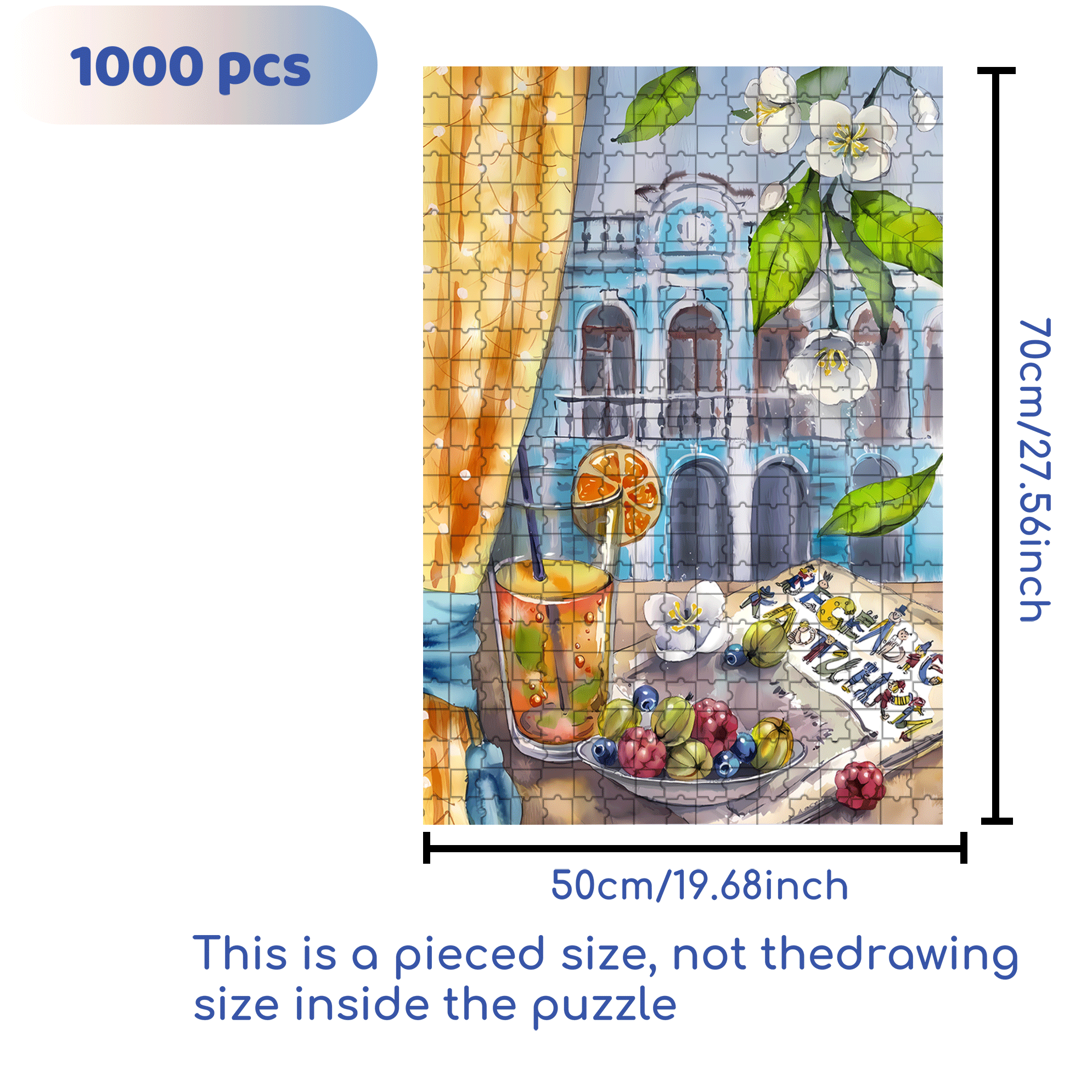 Grapefruit Sparkling Water 500pcs/1000pcs Jigsaw Puzzle, Scratch-Resistant, Interactive Family Game & Brain-Boosting DIY Decor, Perfect for Halloween, Christmas & New Year Gifts, Family Puzzle Game