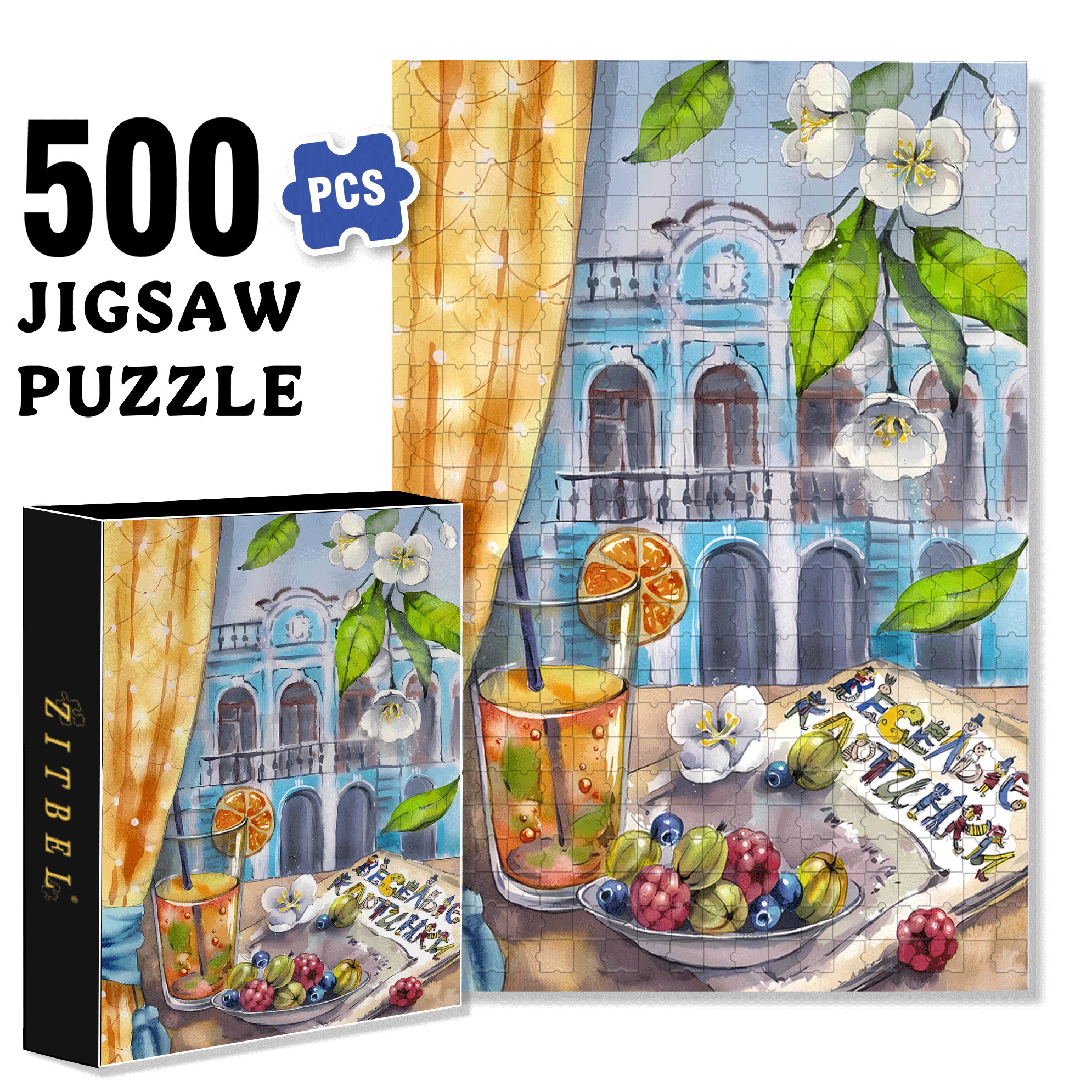 Grapefruit Sparkling Water 500pcs/1000pcs Jigsaw Puzzle, Scratch-Resistant, Interactive Family Game & Brain-Boosting DIY Decor, Perfect for Halloween, Christmas & New Year Gifts, Family Puzzle Game