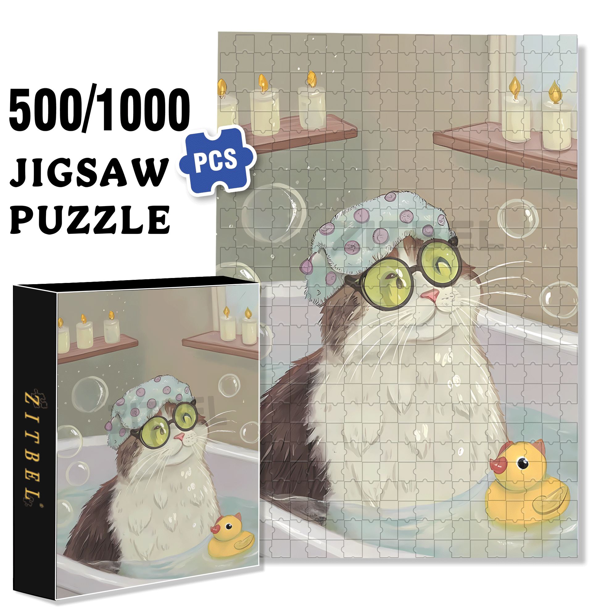 I Love Taking Baths 500pcs/1000pcs Jigsaw Puzzle, Scratch-Resistant, Interactive Family Game & Brain-Boosting DIY Decor, Perfect for Halloween, Christmas & New Year Gifts, Family Puzzle Game