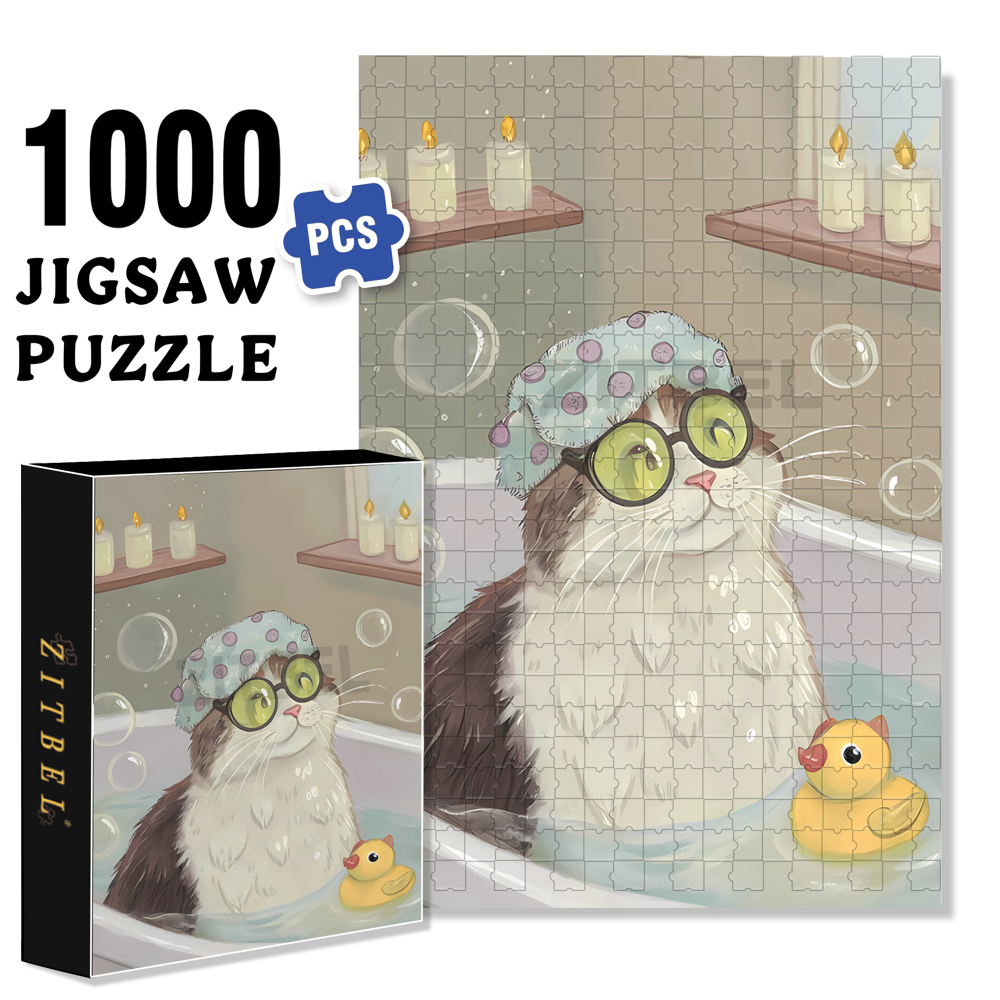 I Love Taking Baths 500pcs/1000pcs Jigsaw Puzzle, Scratch-Resistant, Interactive Family Game & Brain-Boosting DIY Decor, Perfect for Halloween, Christmas & New Year Gifts, Family Puzzle Game