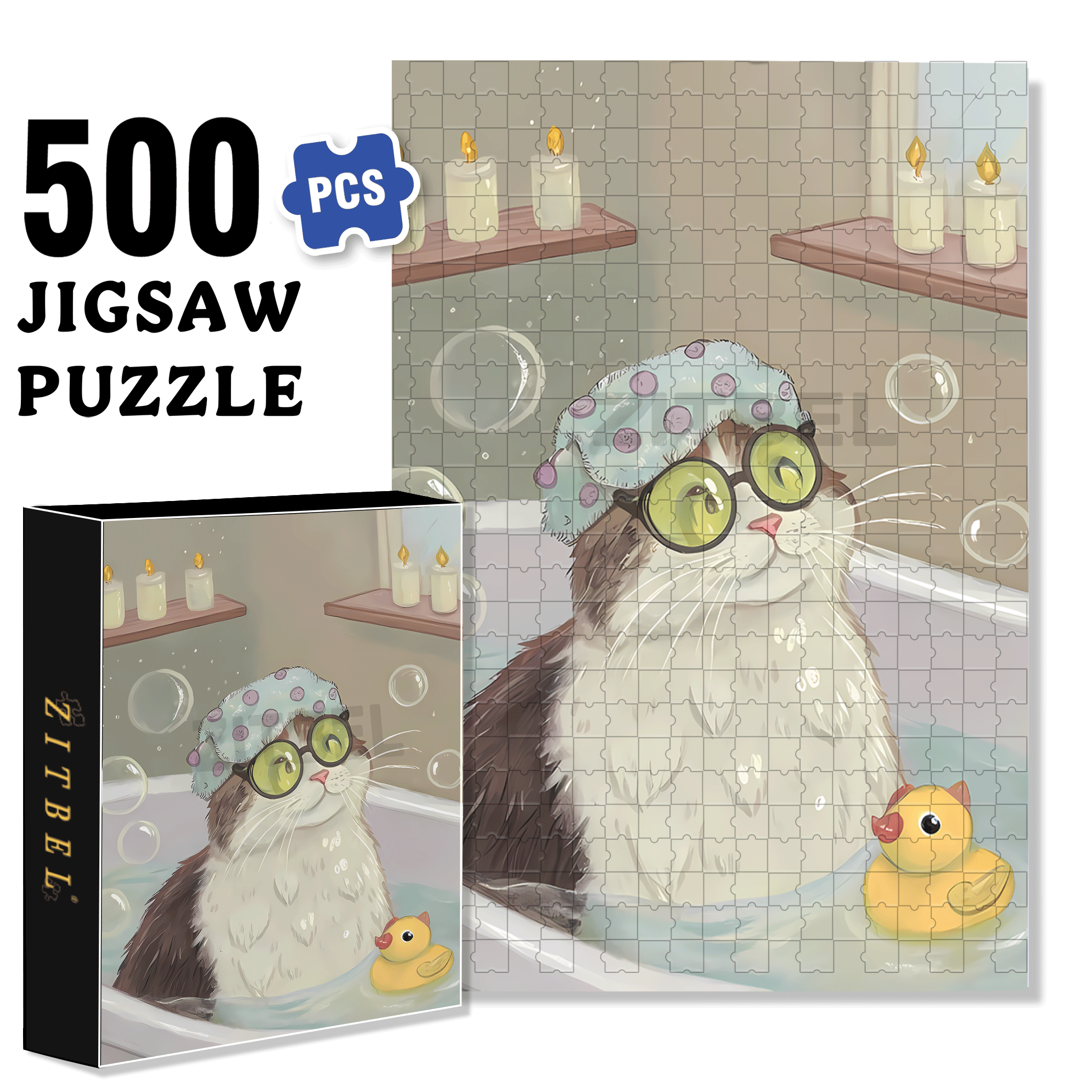I Love Taking Baths 500pcs/1000pcs Jigsaw Puzzle, Scratch-Resistant, Interactive Family Game & Brain-Boosting DIY Decor, Perfect for Halloween, Christmas & New Year Gifts, Family Puzzle Game