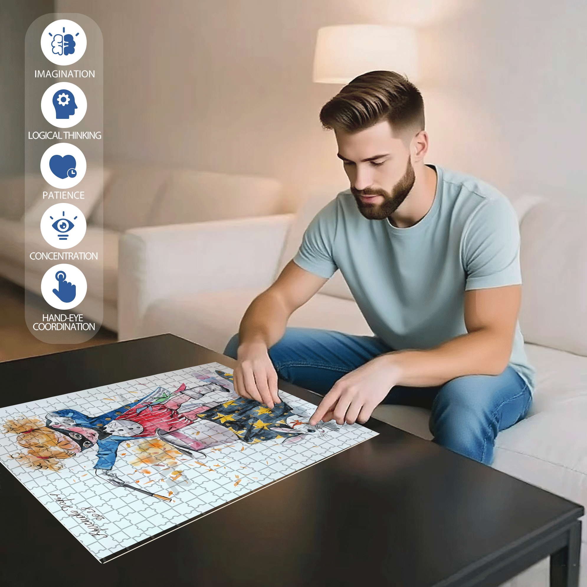 Little Magician 500pcs/1000pcs Jigsaw Puzzle, Scratch-Resistant, Interactive Family Game & Brain-Boosting DIY Decor, Perfect for Halloween, Christmas & New Year Gifts, Family Puzzle Game
