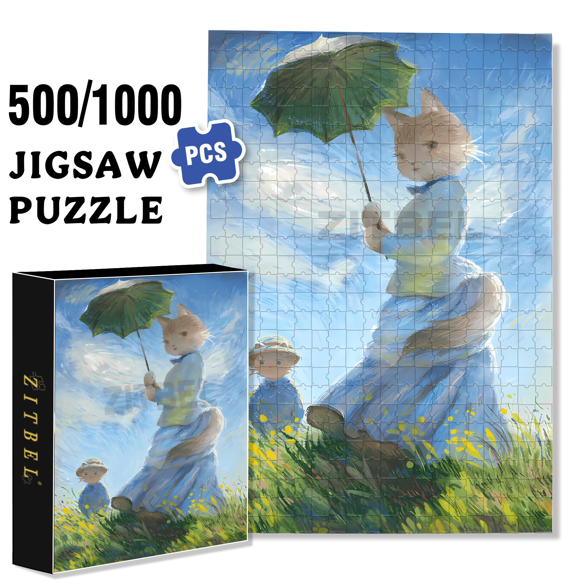 Meow ¡Á World Famous Paintings 2 500pcs/1000pcs Jigsaw Puzzle, Scratch-Resistant, Interactive Family Game & Brain-Boosting DIY Decor, Perfect for Halloween, Christmas & New Year Gifts, Family Puzzle Game