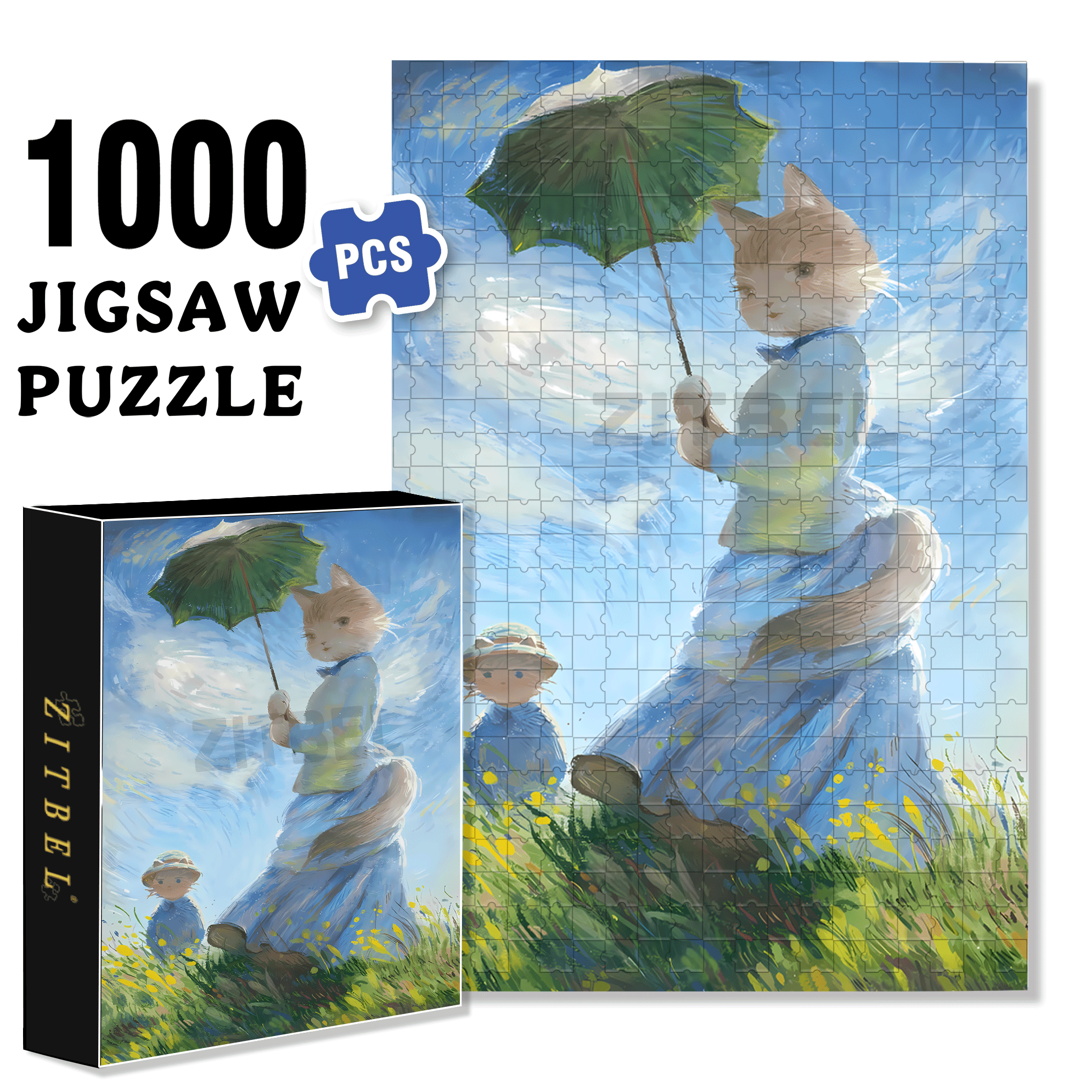 Meow ¡Á World Famous Paintings 2 500pcs/1000pcs Jigsaw Puzzle, Scratch-Resistant, Interactive Family Game & Brain-Boosting DIY Decor, Perfect for Halloween, Christmas & New Year Gifts, Family Puzzle Game