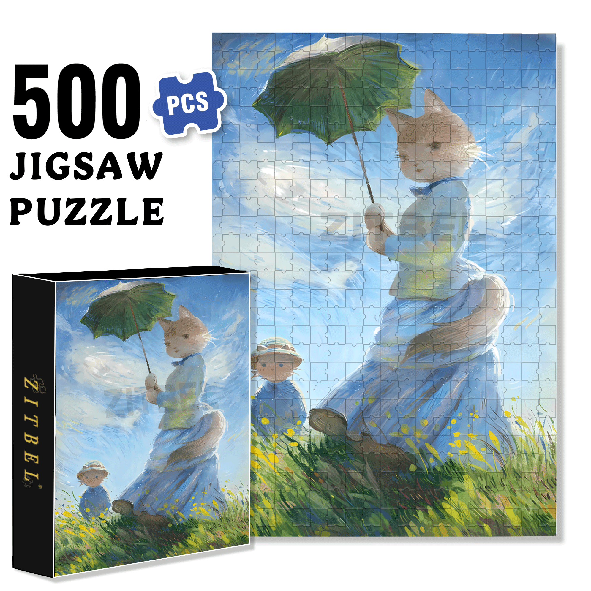 Meow ¡Á World Famous Paintings 2 500pcs/1000pcs Jigsaw Puzzle, Scratch-Resistant, Interactive Family Game & Brain-Boosting DIY Decor, Perfect for Halloween, Christmas & New Year Gifts, Family Puzzle Game