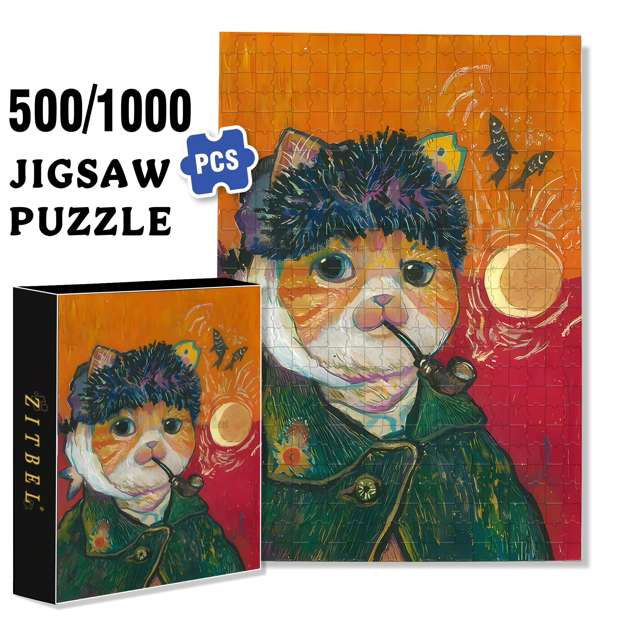 Meow ¡Á World Famous Paintings 3 500pcs/1000pcs Jigsaw Puzzle, Scratch-Resistant, Interactive Family Game & Brain-Boosting DIY Decor, Perfect for Halloween, Christmas & New Year Gifts, Family Puzzle Game