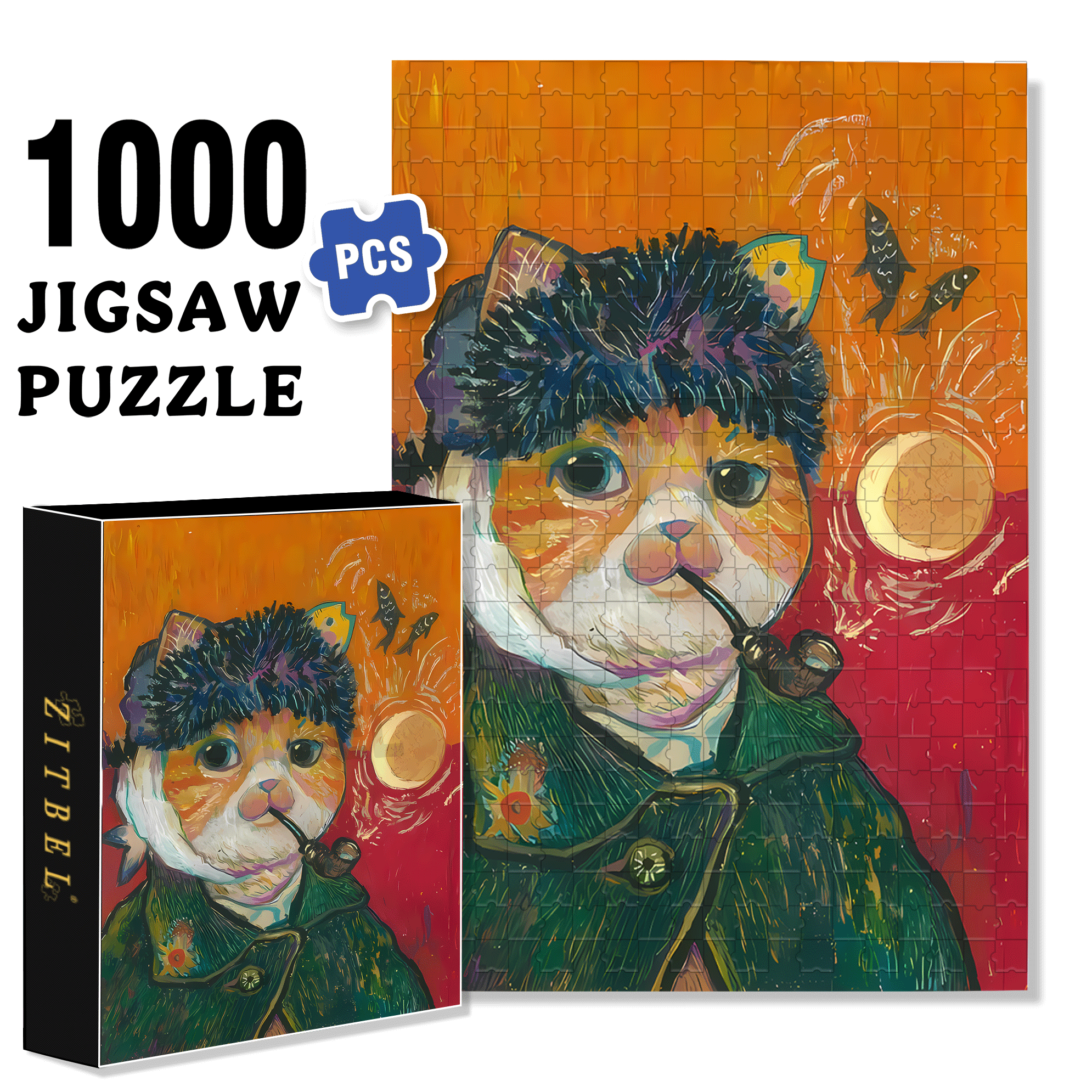 Meow ¡Á World Famous Paintings 3 500pcs/1000pcs Jigsaw Puzzle, Scratch-Resistant, Interactive Family Game & Brain-Boosting DIY Decor, Perfect for Halloween, Christmas & New Year Gifts, Family Puzzle Game