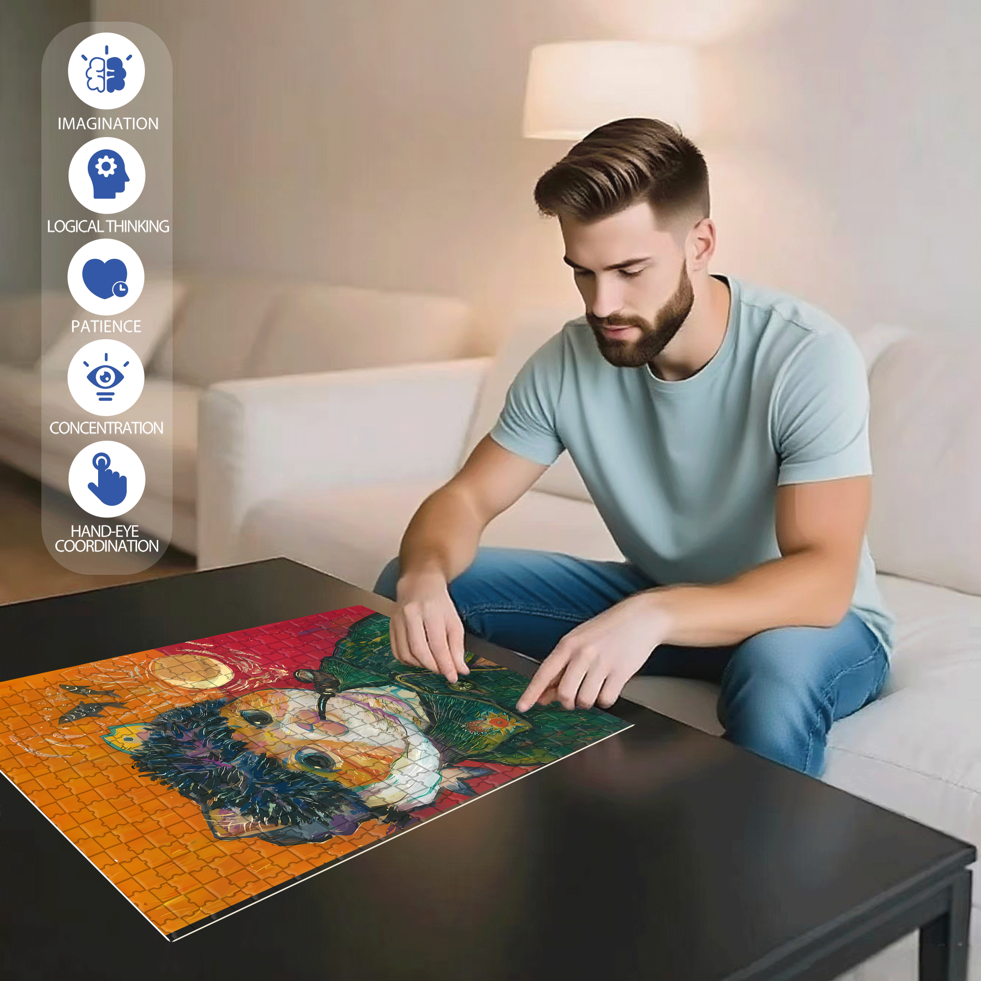 Meow ¡Á World Famous Paintings 3 500pcs/1000pcs Jigsaw Puzzle, Scratch-Resistant, Interactive Family Game & Brain-Boosting DIY Decor, Perfect for Halloween, Christmas & New Year Gifts, Family Puzzle Game
