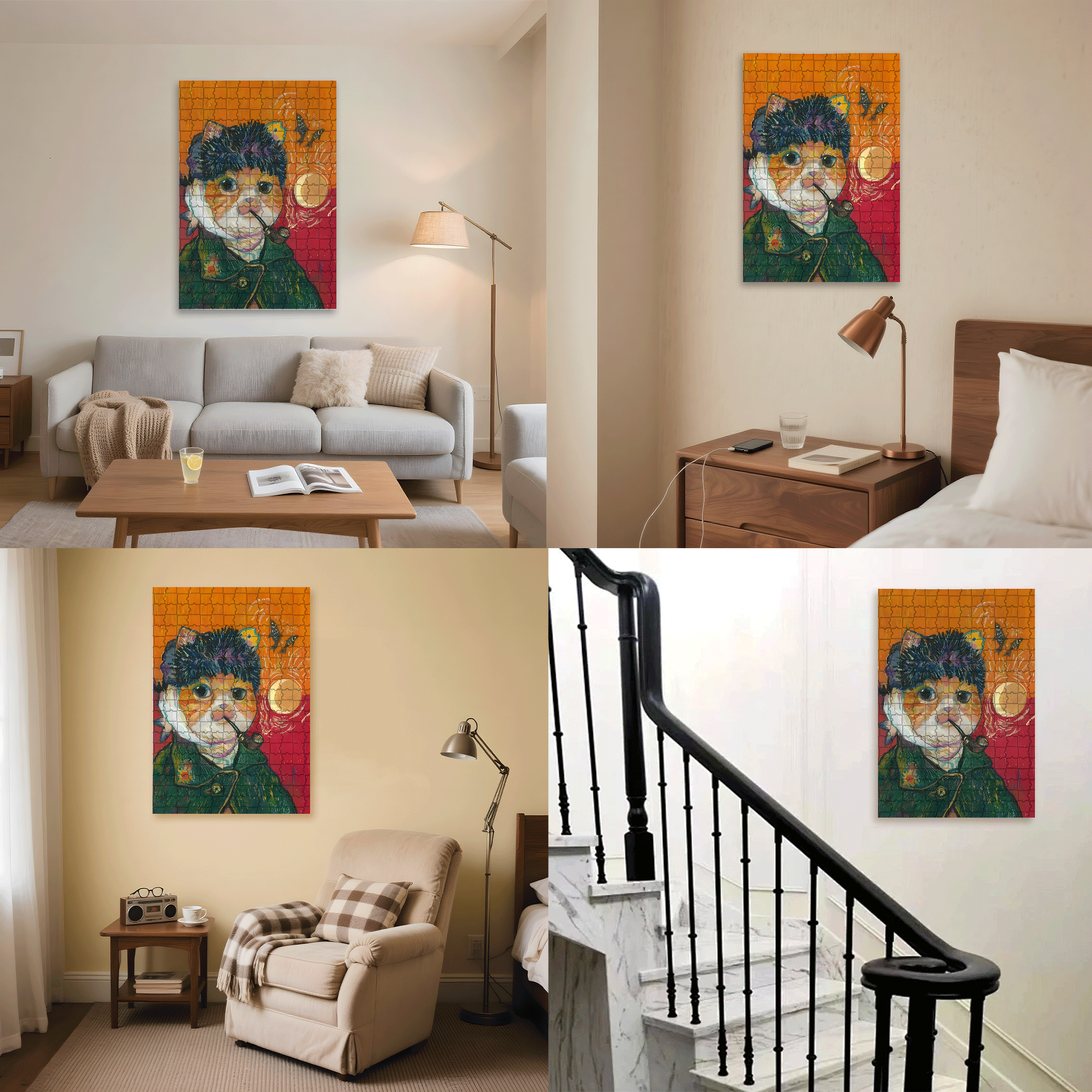 Meow ¡Á World Famous Paintings 3 500pcs/1000pcs Jigsaw Puzzle, Scratch-Resistant, Interactive Family Game & Brain-Boosting DIY Decor, Perfect for Halloween, Christmas & New Year Gifts, Family Puzzle Game