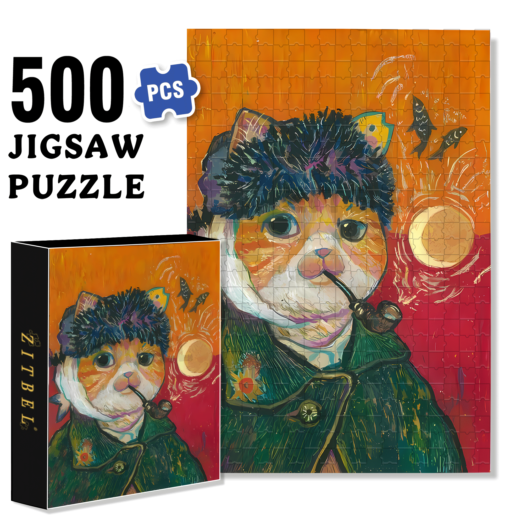 Meow ¡Á World Famous Paintings 3 500pcs/1000pcs Jigsaw Puzzle, Scratch-Resistant, Interactive Family Game & Brain-Boosting DIY Decor, Perfect for Halloween, Christmas & New Year Gifts, Family Puzzle Game