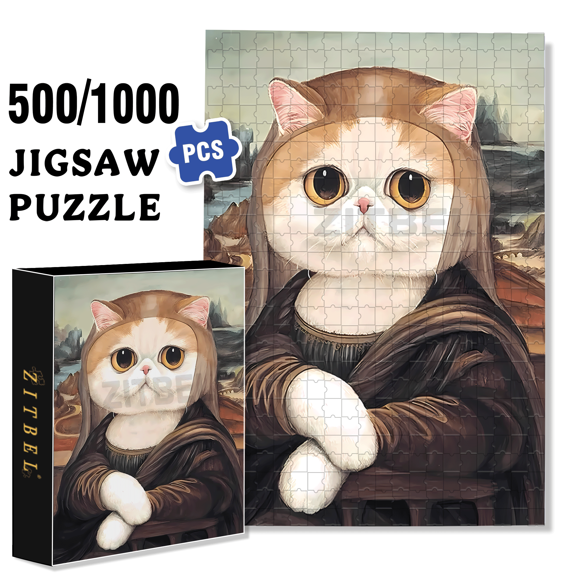 Meow ¡Á World Famous Paintings 4 500pcs/1000pcs Jigsaw Puzzle, Scratch-Resistant, Interactive Family Game & Brain-Boosting DIY Decor, Perfect for Halloween, Christmas & New Year Gifts, Family Puzzle Game