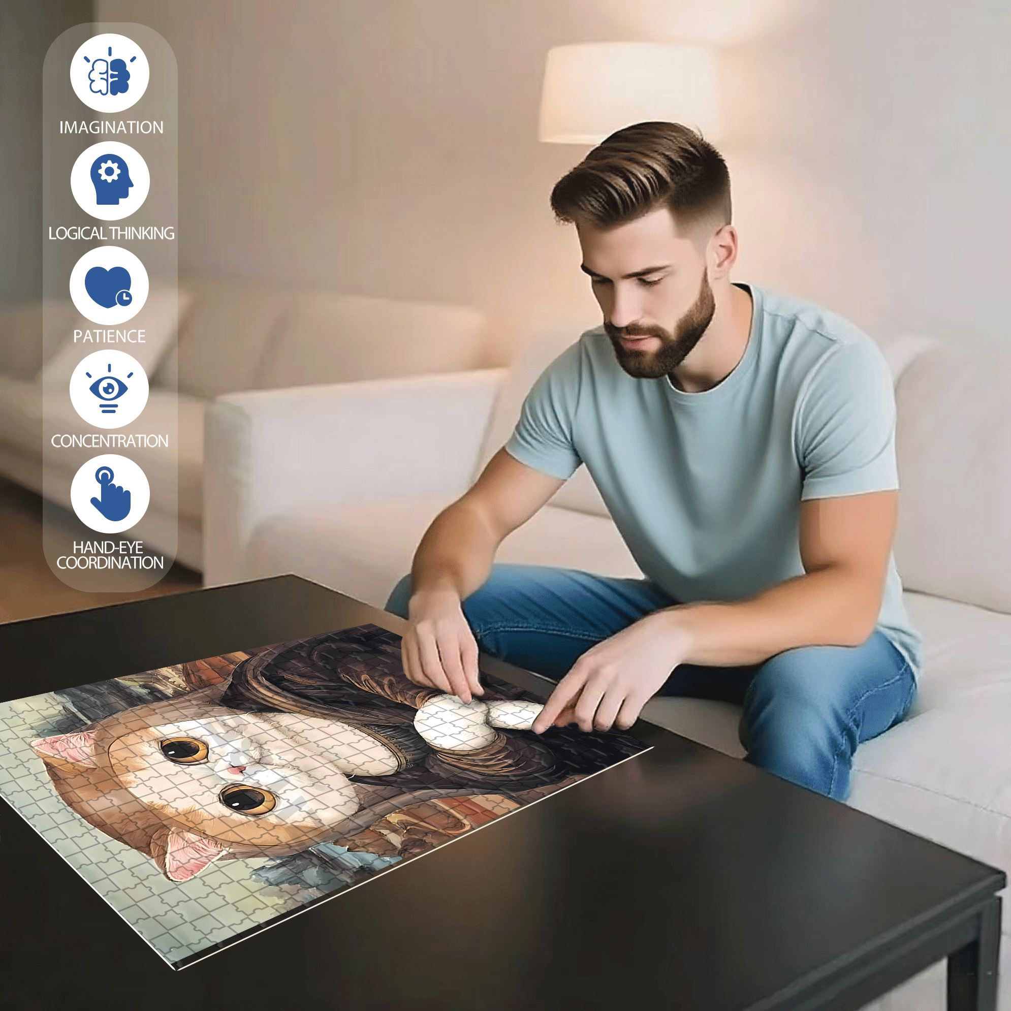 Meow ¡Á World Famous Paintings 4 500pcs/1000pcs Jigsaw Puzzle, Scratch-Resistant, Interactive Family Game & Brain-Boosting DIY Decor, Perfect for Halloween, Christmas & New Year Gifts, Family Puzzle Game