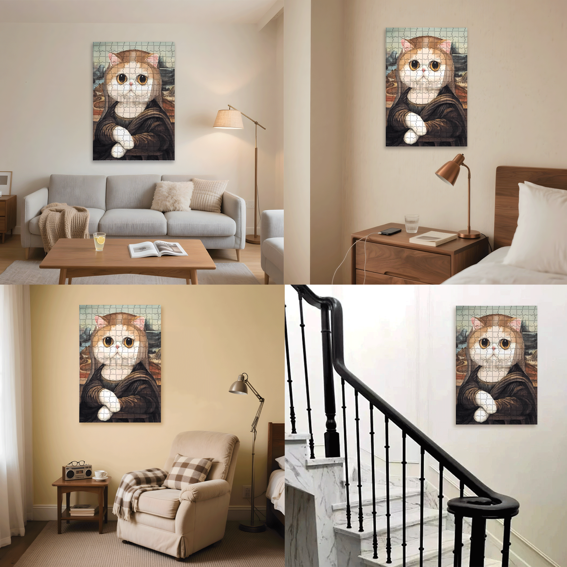 Meow ¡Á World Famous Paintings 4 500pcs/1000pcs Jigsaw Puzzle, Scratch-Resistant, Interactive Family Game & Brain-Boosting DIY Decor, Perfect for Halloween, Christmas & New Year Gifts, Family Puzzle Game