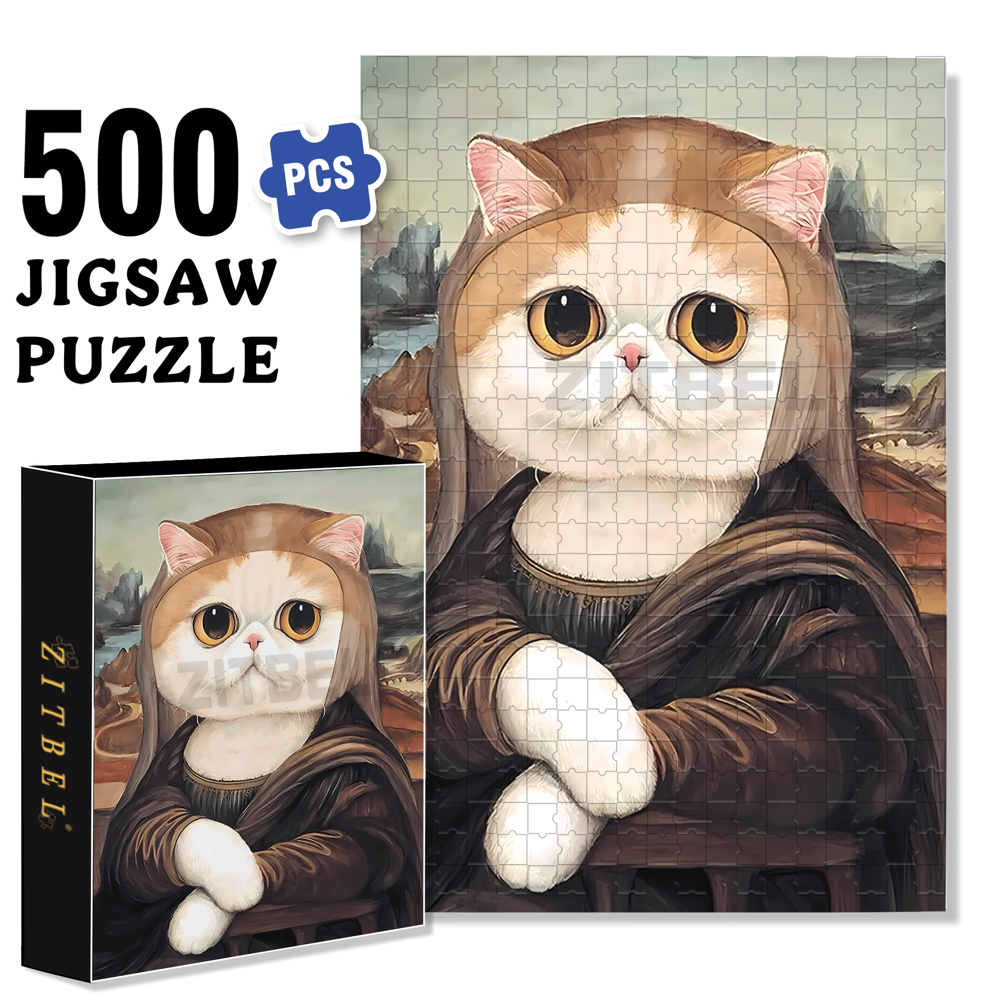 Meow ¡Á World Famous Paintings 4 500pcs/1000pcs Jigsaw Puzzle, Scratch-Resistant, Interactive Family Game & Brain-Boosting DIY Decor, Perfect for Halloween, Christmas & New Year Gifts, Family Puzzle Game