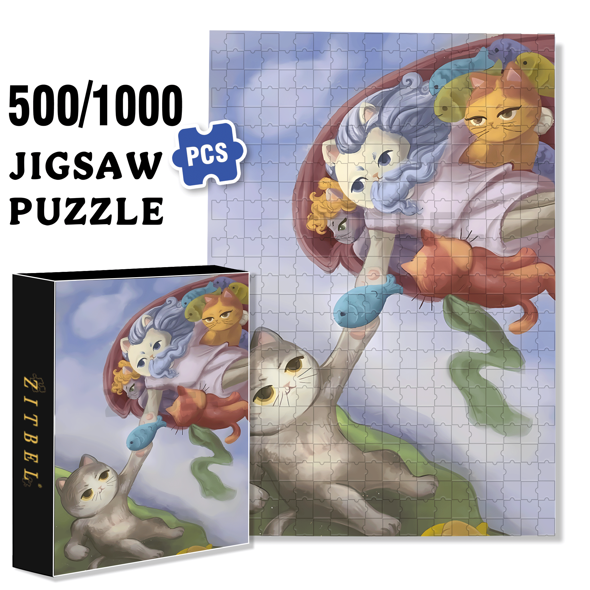 Meow ¡Á World Famous Paintings 6 500pcs/1000pcs Jigsaw Puzzle, Scratch-Resistant, Interactive Family Game & Brain-Boosting DIY Decor, Perfect for Halloween, Christmas & New Year Gifts, Family Puzzle Game