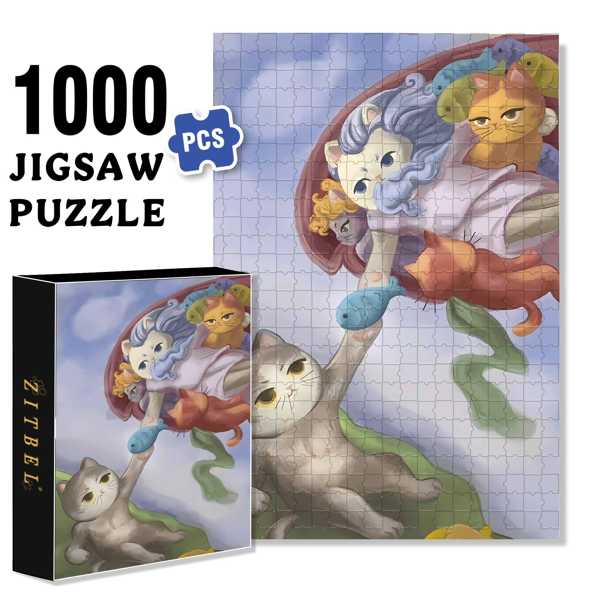Meow ¡Á World Famous Paintings 6 500pcs/1000pcs Jigsaw Puzzle, Scratch-Resistant, Interactive Family Game & Brain-Boosting DIY Decor, Perfect for Halloween, Christmas & New Year Gifts, Family Puzzle Game