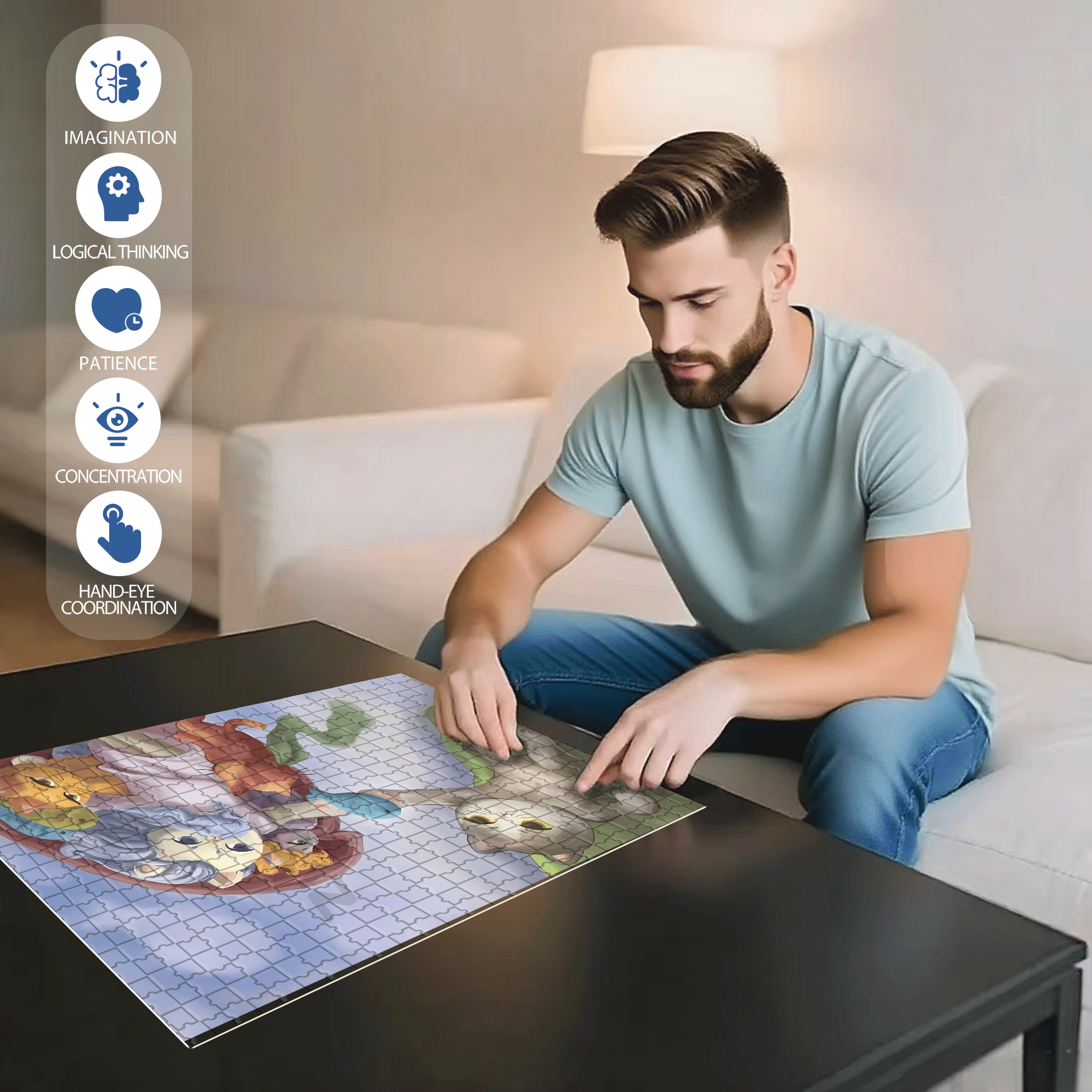 Meow ¡Á World Famous Paintings 6 500pcs/1000pcs Jigsaw Puzzle, Scratch-Resistant, Interactive Family Game & Brain-Boosting DIY Decor, Perfect for Halloween, Christmas & New Year Gifts, Family Puzzle Game