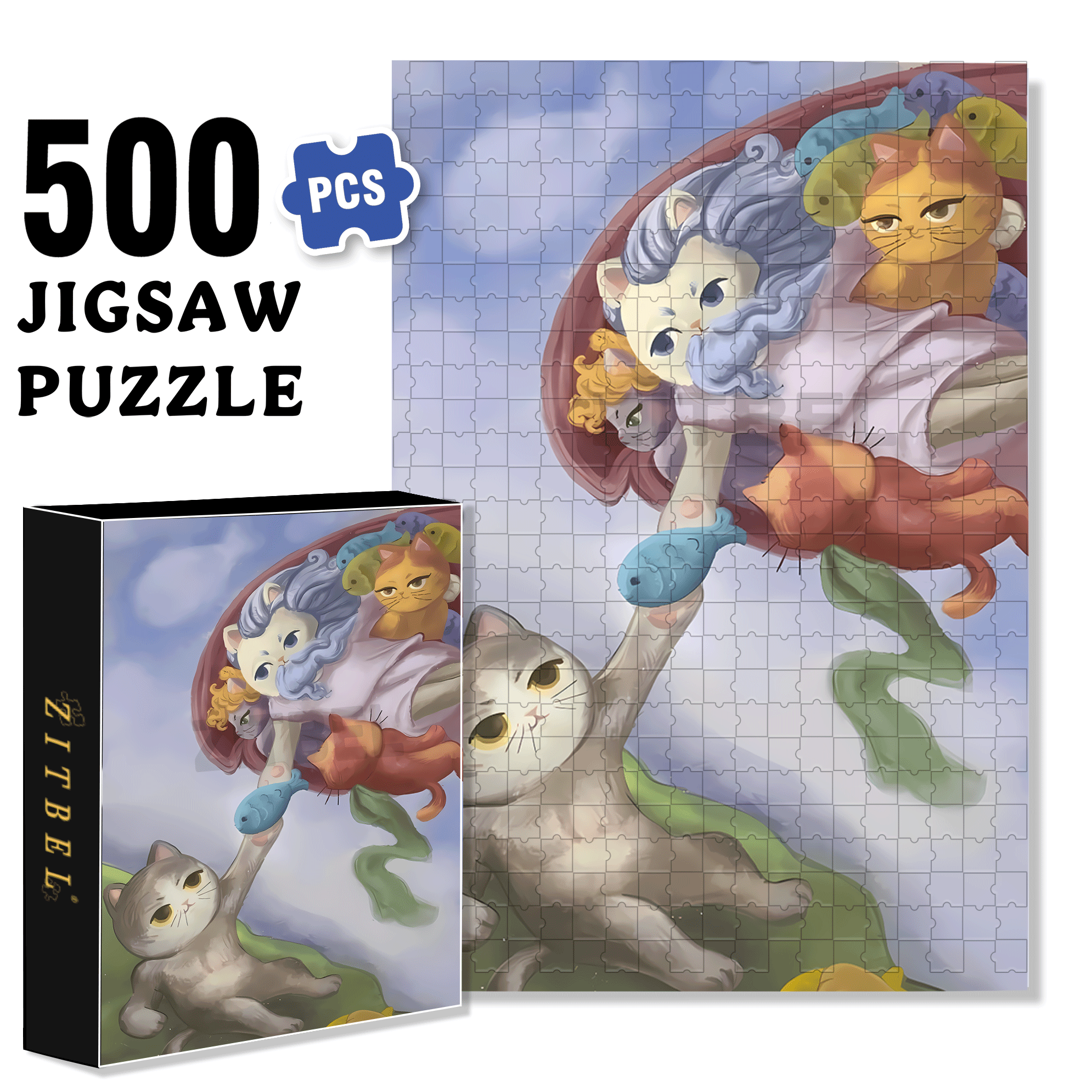 Meow ¡Á World Famous Paintings 6 500pcs/1000pcs Jigsaw Puzzle, Scratch-Resistant, Interactive Family Game & Brain-Boosting DIY Decor, Perfect for Halloween, Christmas & New Year Gifts, Family Puzzle Game