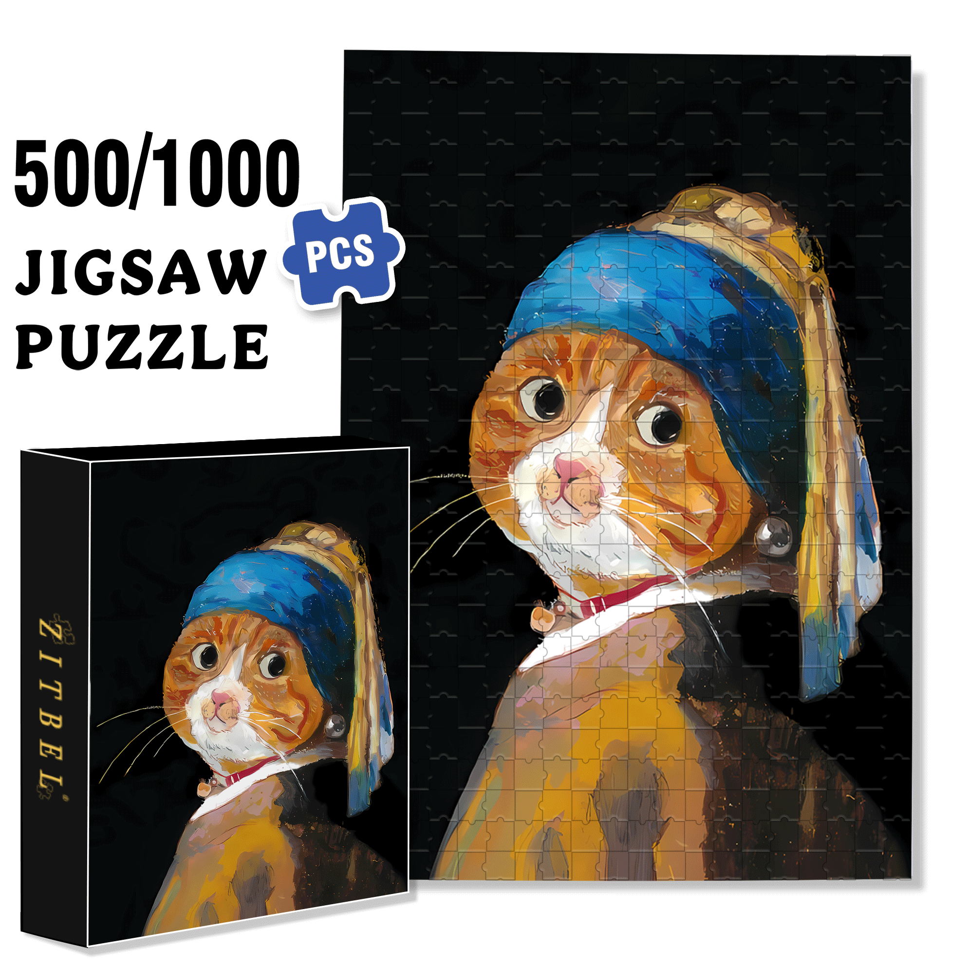 Meow ¡Á World Famous Paintings 7 500pcs/1000pcs Jigsaw Puzzle, Scratch-Resistant, Interactive Family Game & Brain-Boosting DIY Decor, Perfect for Halloween, Christmas & New Year Gifts, Family Puzzle Game