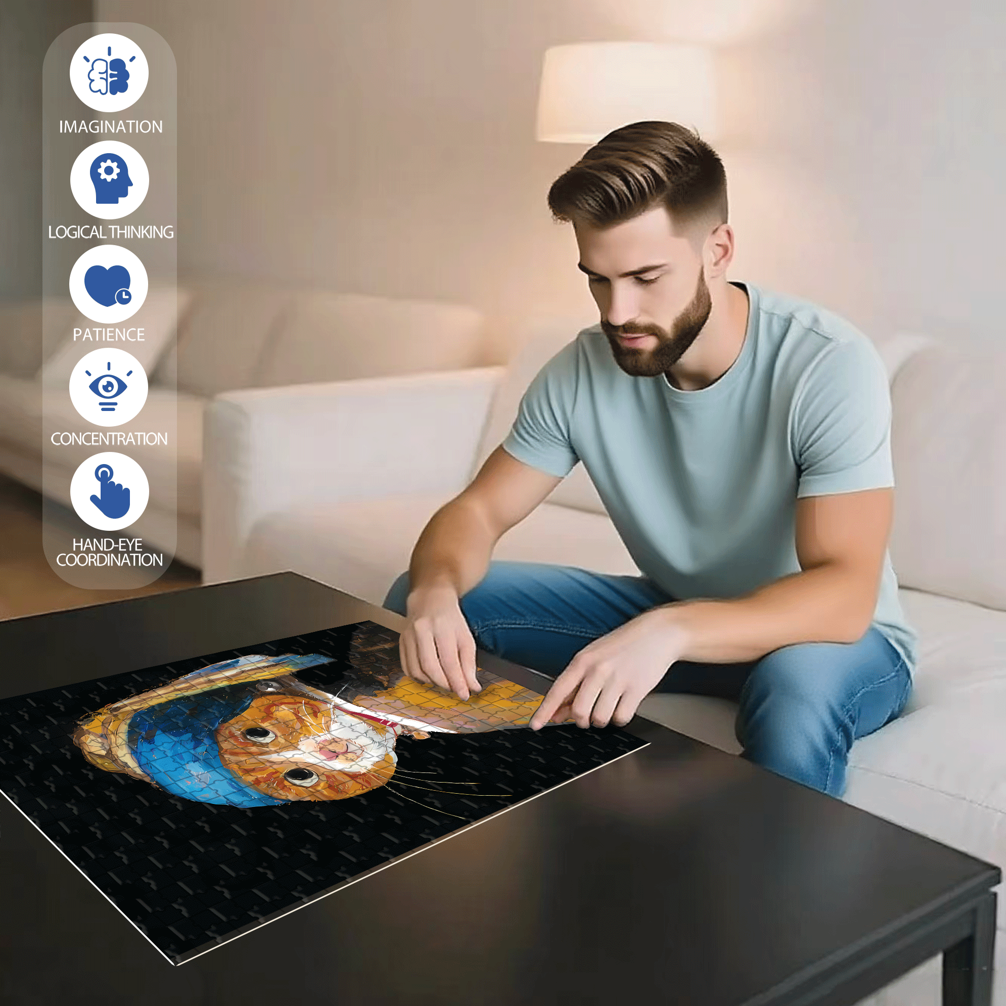 Meow ¡Á World Famous Paintings 7 500pcs/1000pcs Jigsaw Puzzle, Scratch-Resistant, Interactive Family Game & Brain-Boosting DIY Decor, Perfect for Halloween, Christmas & New Year Gifts, Family Puzzle Game