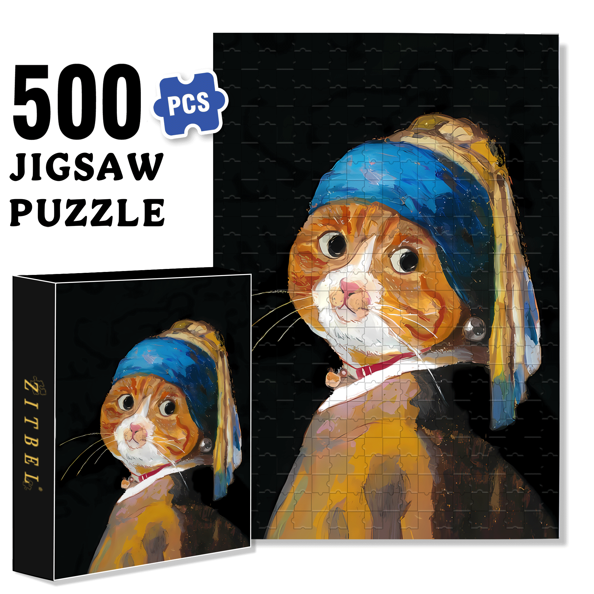 Meow ¡Á World Famous Paintings 7 500pcs/1000pcs Jigsaw Puzzle, Scratch-Resistant, Interactive Family Game & Brain-Boosting DIY Decor, Perfect for Halloween, Christmas & New Year Gifts, Family Puzzle Game