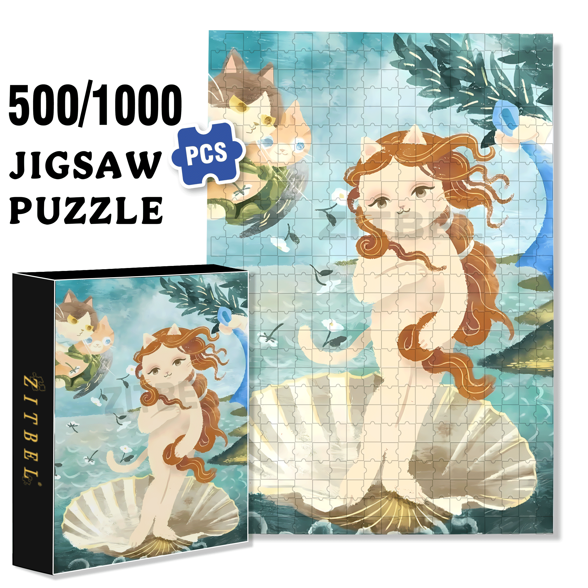 Meow ¡Á World Famous Paintings 500pcs/1000pcs Jigsaw Puzzle, Scratch-Resistant, Interactive Family Game & Brain-Boosting DIY Decor, Perfect for Halloween, Christmas & New Year Gifts, Family Puzzle Game