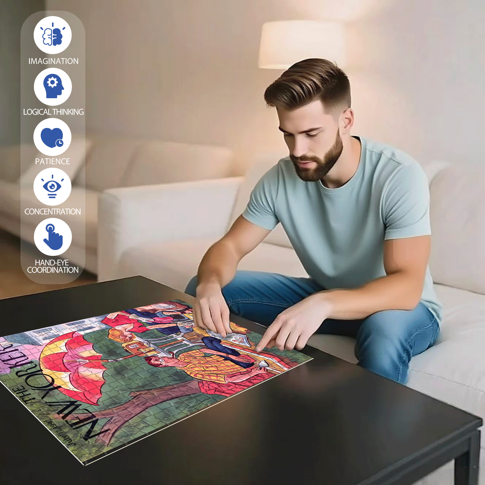 Mixed Cemen 500pcs/1000pcs Jigsaw Puzzle, Scratch-Resistant, Interactive Family Game & Brain-Boosting DIY Decor, Perfect for Halloween, Christmas & New Year Gifts, Family Puzzle Game