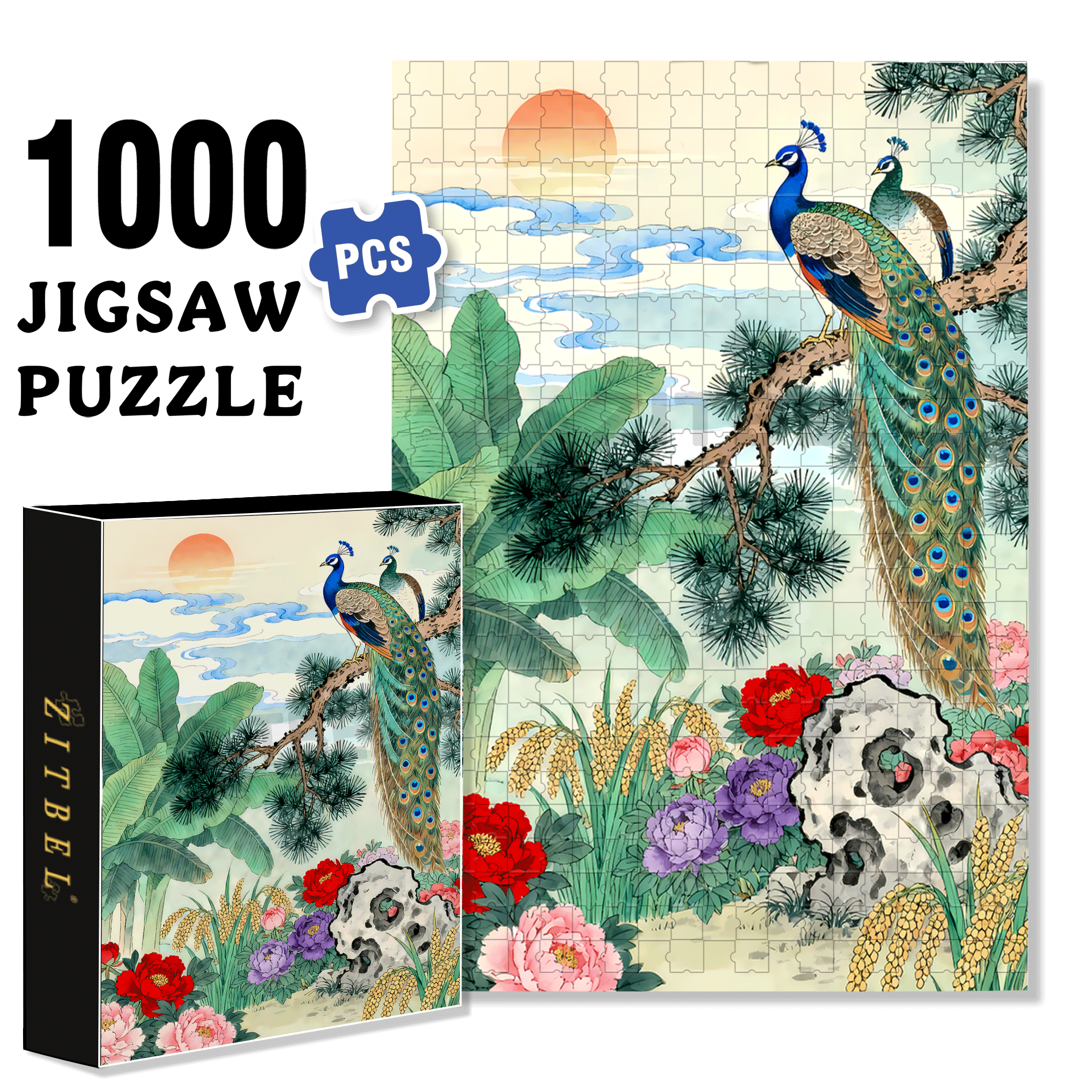 Peacock Perched On A Branch 500pcs/1000pcs Jigsaw Puzzle, Scratch-Resistant, Interactive Family Game & Brain-Boosting DIY Decor, Perfect for Halloween, Christmas & New Year Gifts, Family Puzzle Game