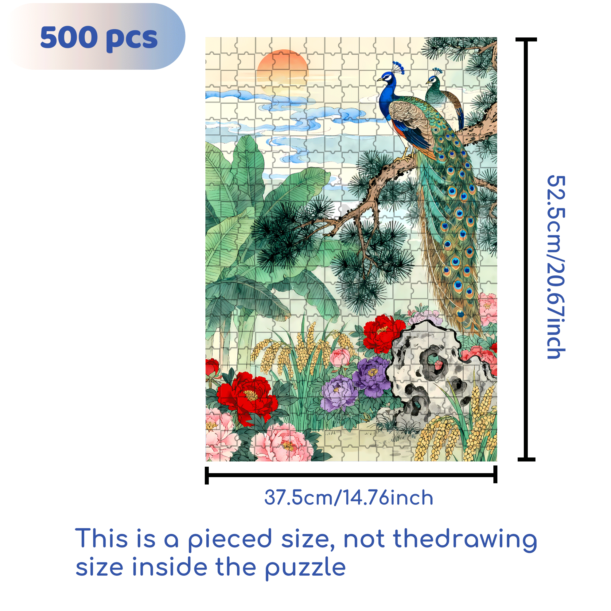 Peacock Perched On A Branch 500pcs/1000pcs Jigsaw Puzzle, Scratch-Resistant, Interactive Family Game & Brain-Boosting DIY Decor, Perfect for Halloween, Christmas & New Year Gifts, Family Puzzle Game