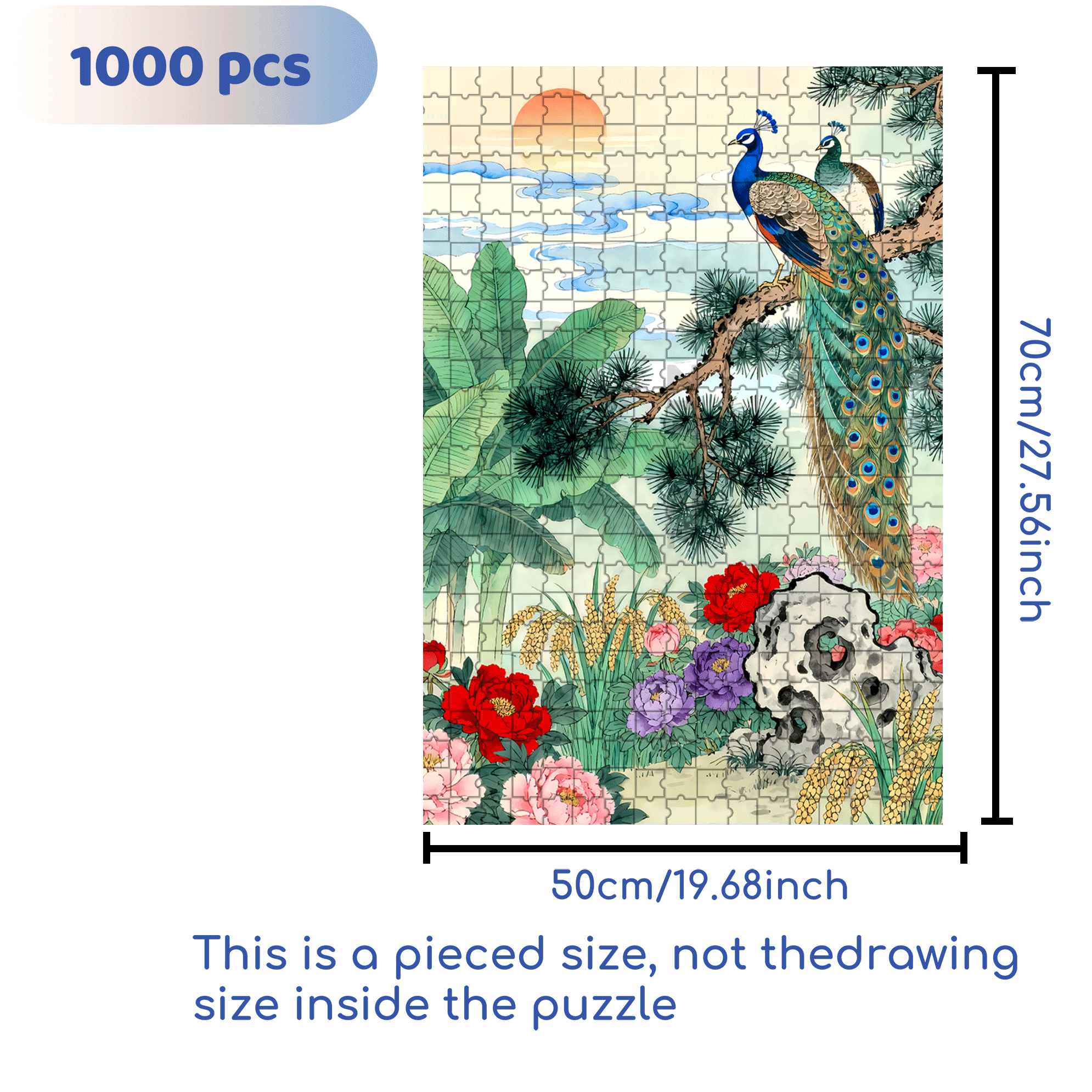 Peacock Perched On A Branch 500pcs/1000pcs Jigsaw Puzzle, Scratch-Resistant, Interactive Family Game & Brain-Boosting DIY Decor, Perfect for Halloween, Christmas & New Year Gifts, Family Puzzle Game