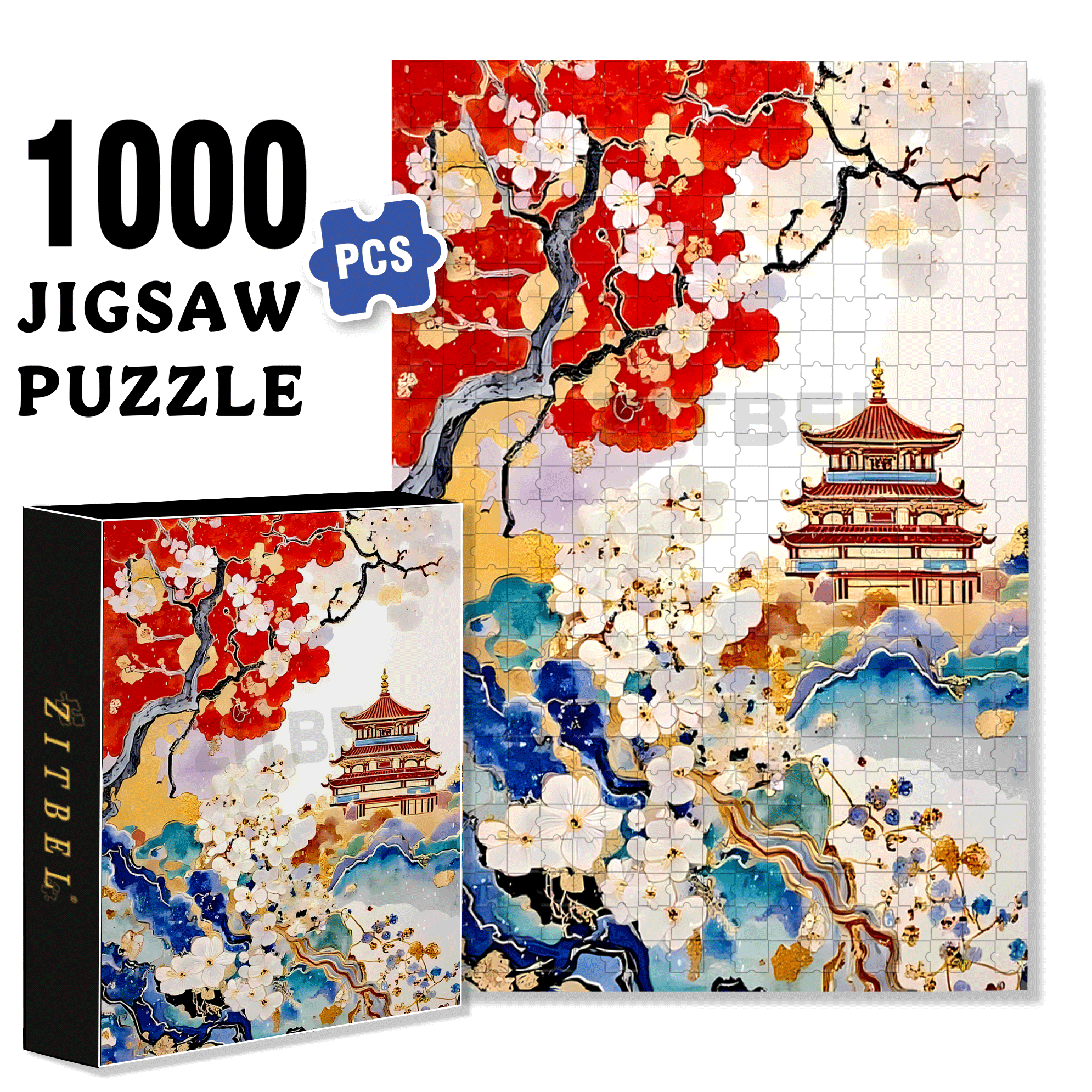 Plum Blossom Palace 500pcs/1000pcs Jigsaw Puzzle, Scratch-Resistant, Interactive Family Game & Brain-Boosting DIY Decor, Perfect for Halloween, Christmas & New Year Gifts, Family Puzzle Game