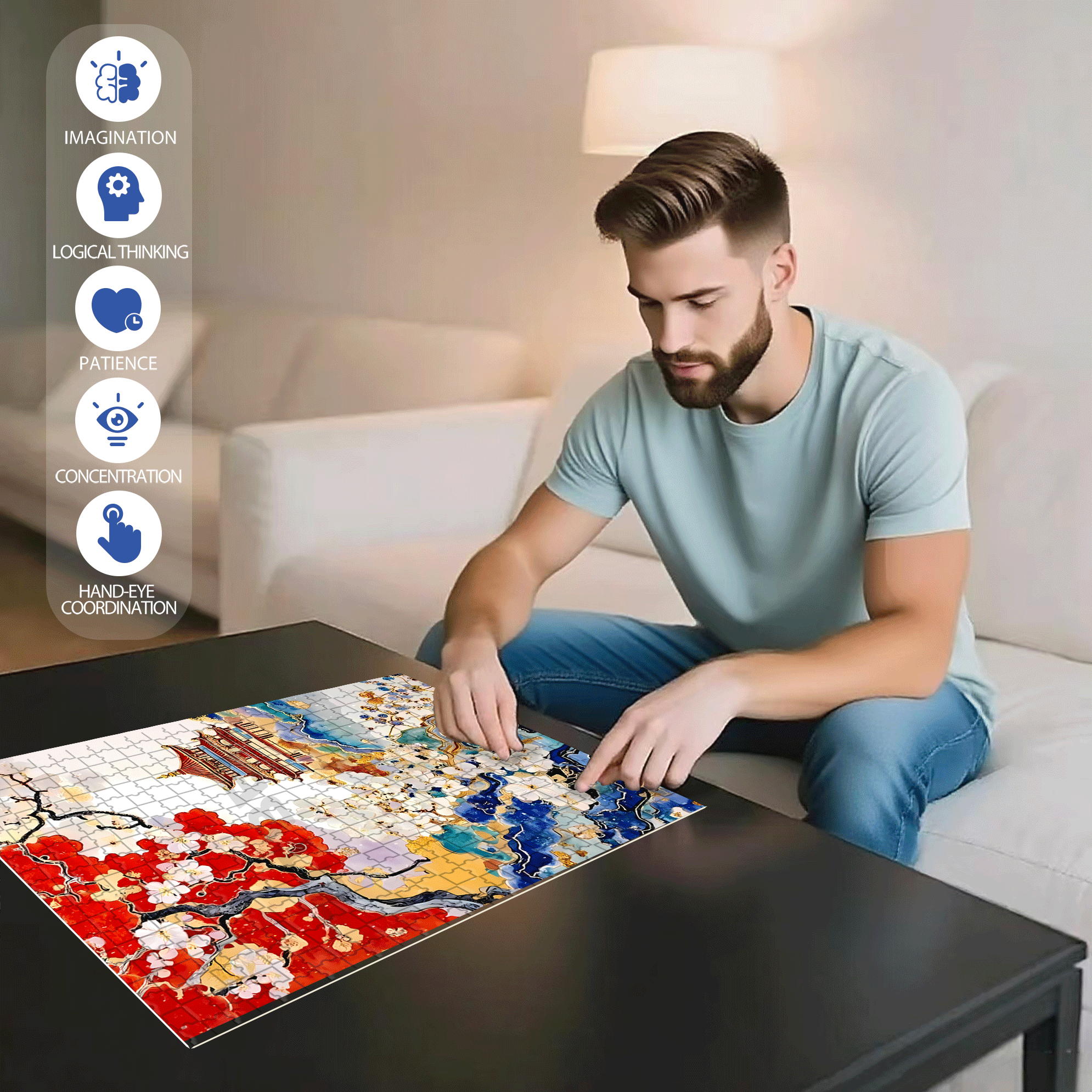 Plum Blossom Palace 500pcs/1000pcs Jigsaw Puzzle, Scratch-Resistant, Interactive Family Game & Brain-Boosting DIY Decor, Perfect for Halloween, Christmas & New Year Gifts, Family Puzzle Game