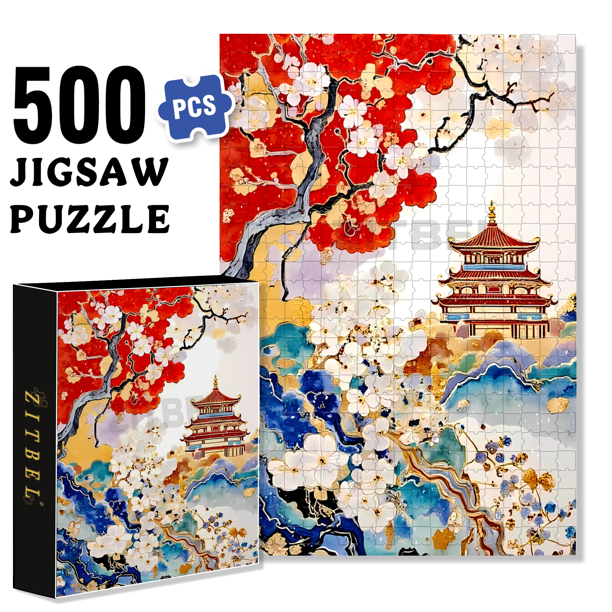 Plum Blossom Palace 500pcs/1000pcs Jigsaw Puzzle, Scratch-Resistant, Interactive Family Game & Brain-Boosting DIY Decor, Perfect for Halloween, Christmas & New Year Gifts, Family Puzzle Game