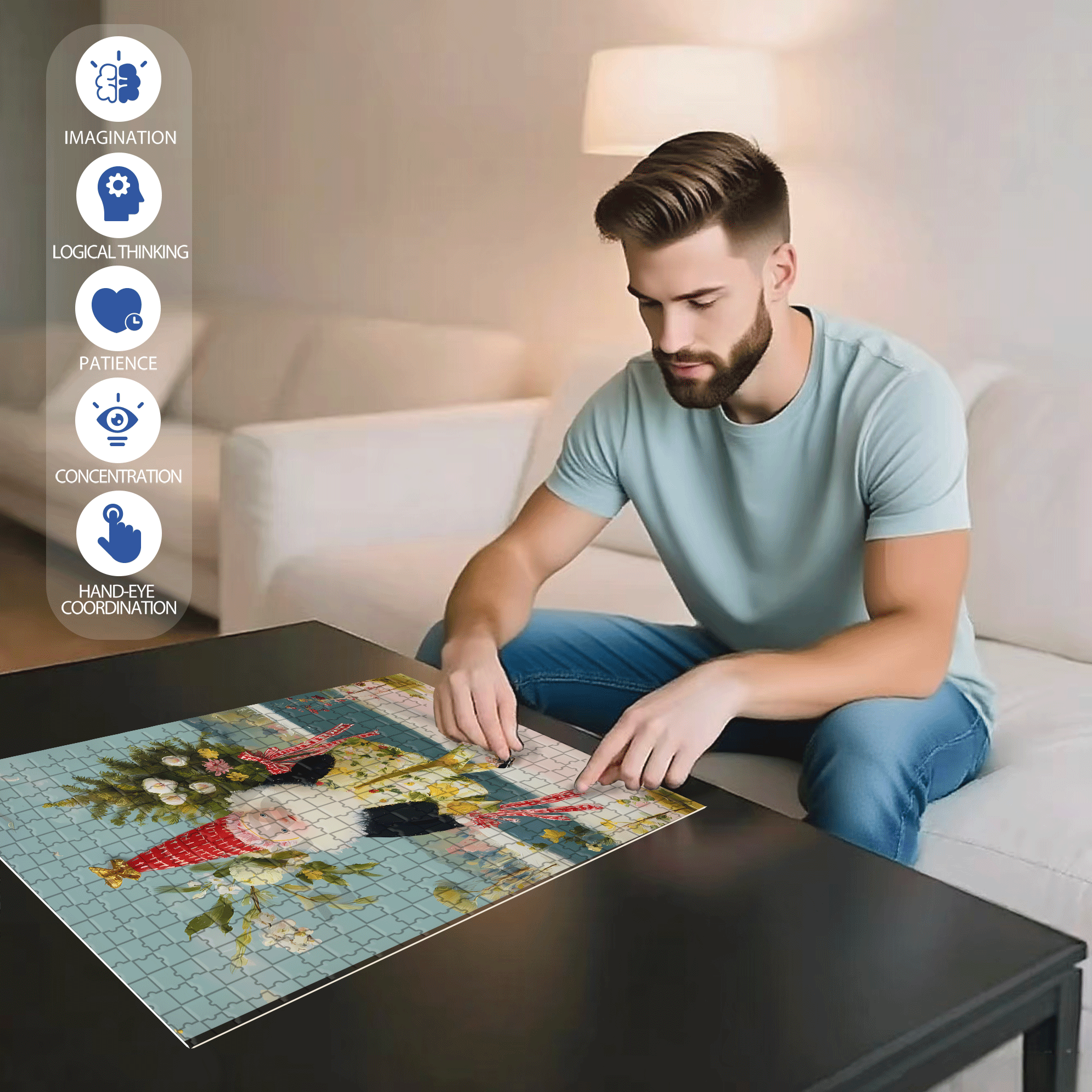 Small Wonder, Big Heart 500pcs/1000pcs Jigsaw Puzzle, Scratch-Resistant, Interactive Family Game & Brain-Boosting DIY Decor, Perfect for Halloween, Christmas & New Year Gifts, Family Puzzle Game