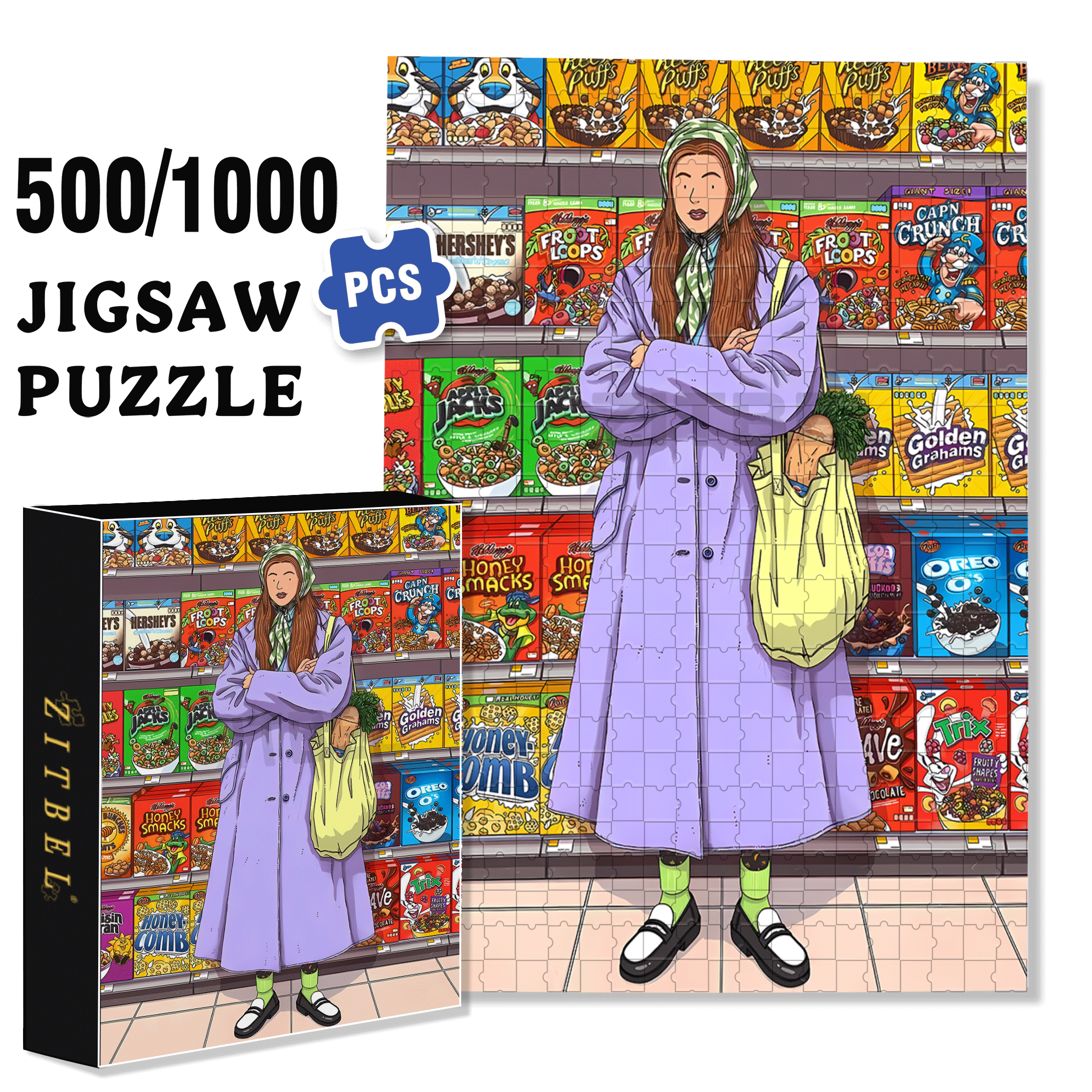 Snack Killer 500pcs/1000pcs Jigsaw Puzzle, Scratch-Resistant, Interactive Family Game & Brain-Boosting DIY Decor, Perfect for Halloween, Christmas & New Year Gifts, Family Puzzle Game