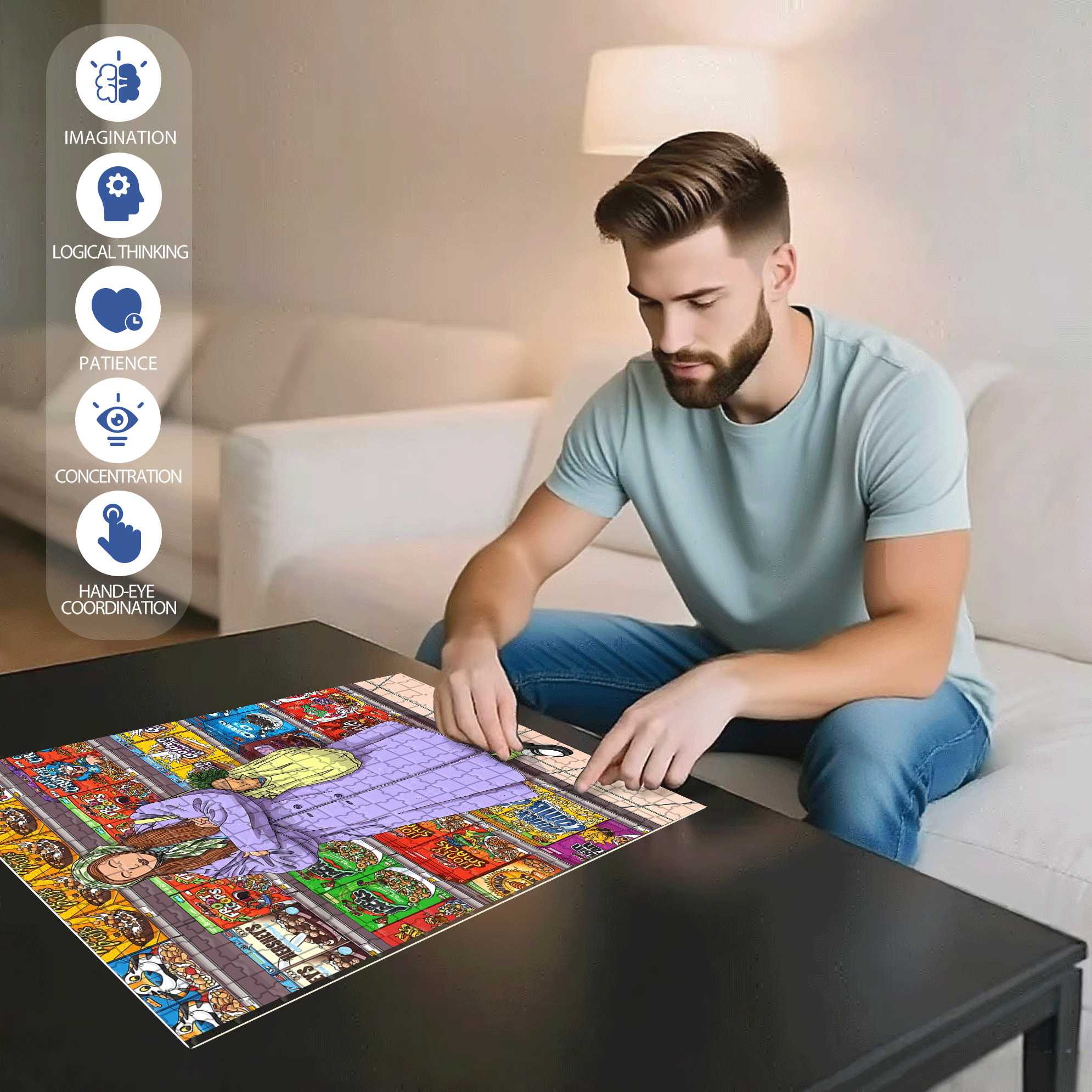 Snack Killer 500pcs/1000pcs Jigsaw Puzzle, Scratch-Resistant, Interactive Family Game & Brain-Boosting DIY Decor, Perfect for Halloween, Christmas & New Year Gifts, Family Puzzle Game