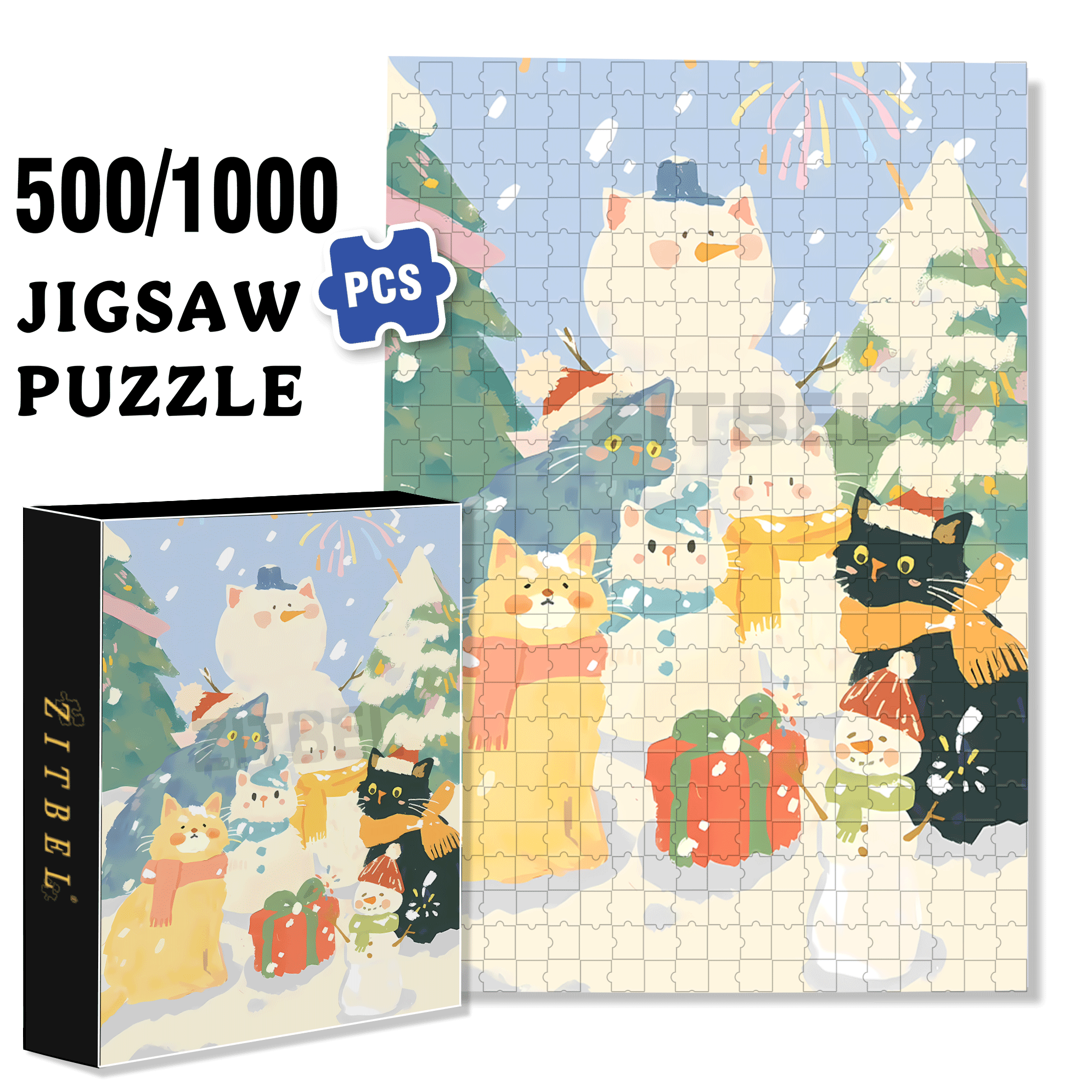 Snowman Fireworks 500pcs/1000pcs Jigsaw Puzzle, Scratch-Resistant, Interactive Family Game & Brain-Boosting DIY Decor, Perfect for Halloween, Christmas & New Year Gifts, Family Puzzle Game