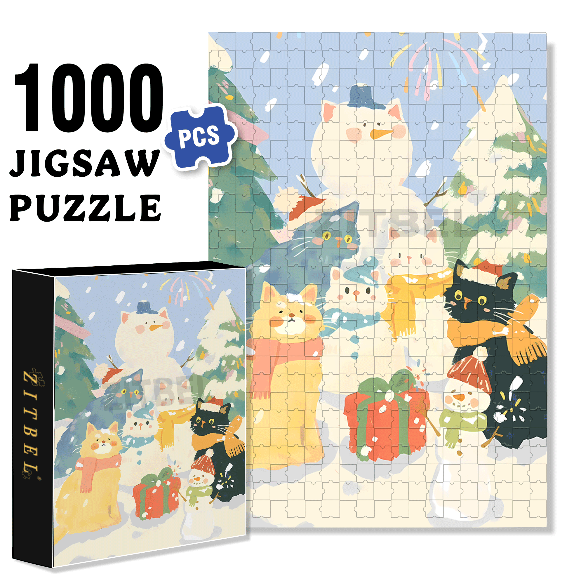 Snowman Fireworks 500pcs/1000pcs Jigsaw Puzzle, Scratch-Resistant, Interactive Family Game & Brain-Boosting DIY Decor, Perfect for Halloween, Christmas & New Year Gifts, Family Puzzle Game