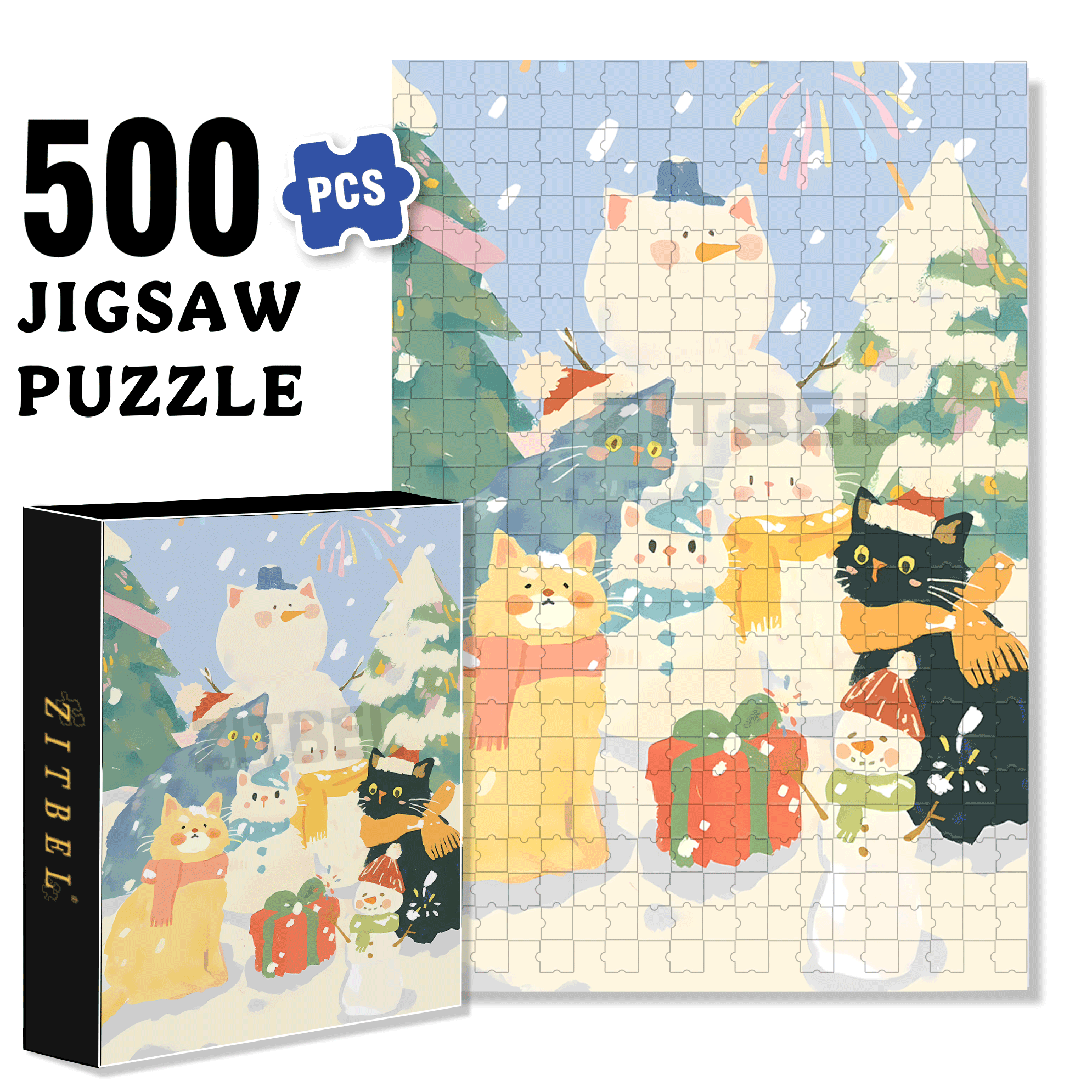 Snowman Fireworks 500pcs/1000pcs Jigsaw Puzzle, Scratch-Resistant, Interactive Family Game & Brain-Boosting DIY Decor, Perfect for Halloween, Christmas & New Year Gifts, Family Puzzle Game