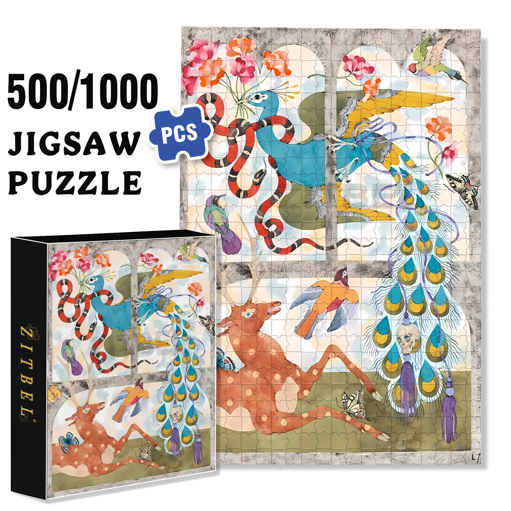 Strange Creatures 7 500pcs/1000pcs Jigsaw Puzzle, Scratch-Resistant, Interactive Family Game & Brain-Boosting DIY Decor, Perfect for Halloween, Christmas & New Year Gifts, Family Puzzle Game