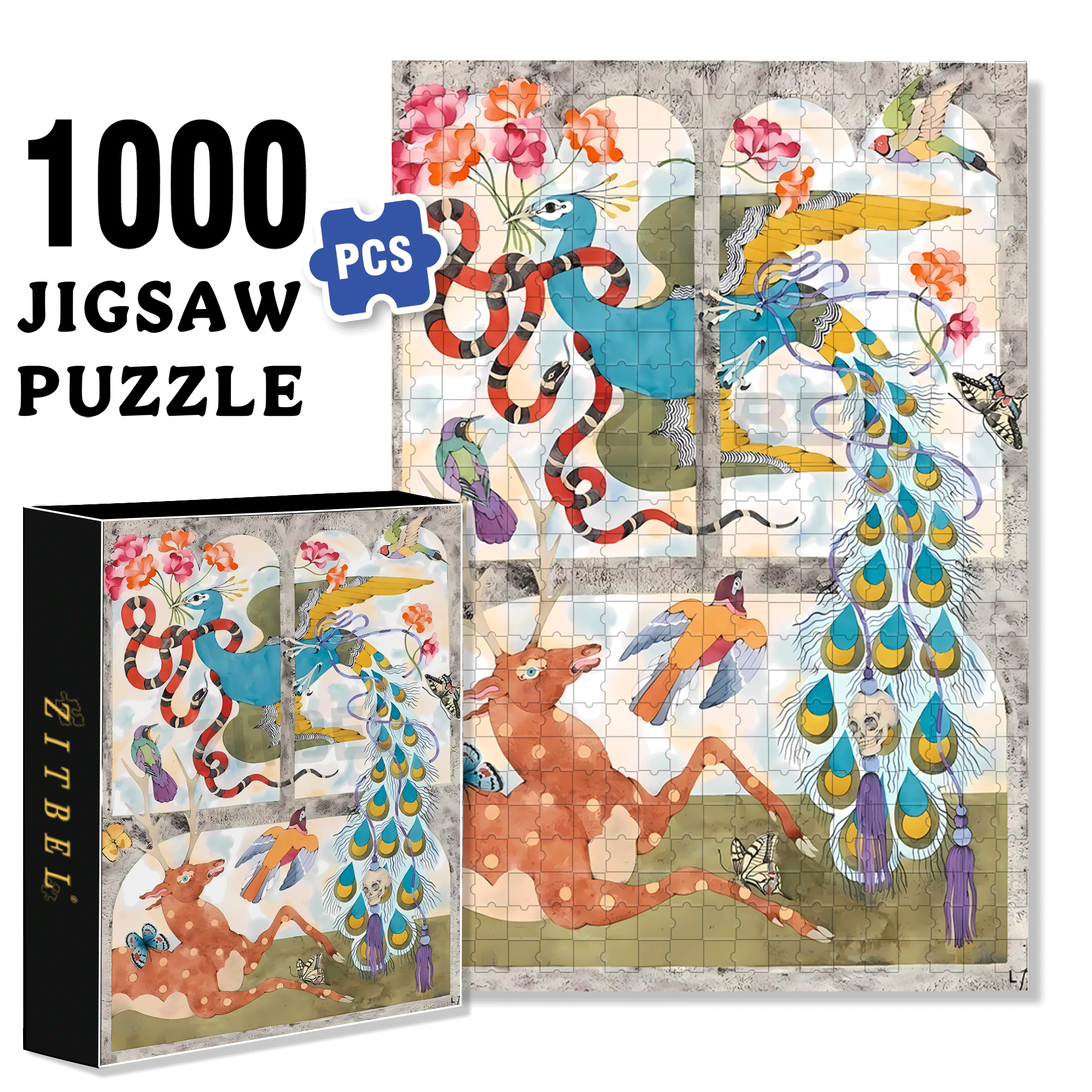 Strange Creatures 7 500pcs/1000pcs Jigsaw Puzzle, Scratch-Resistant, Interactive Family Game & Brain-Boosting DIY Decor, Perfect for Halloween, Christmas & New Year Gifts, Family Puzzle Game
