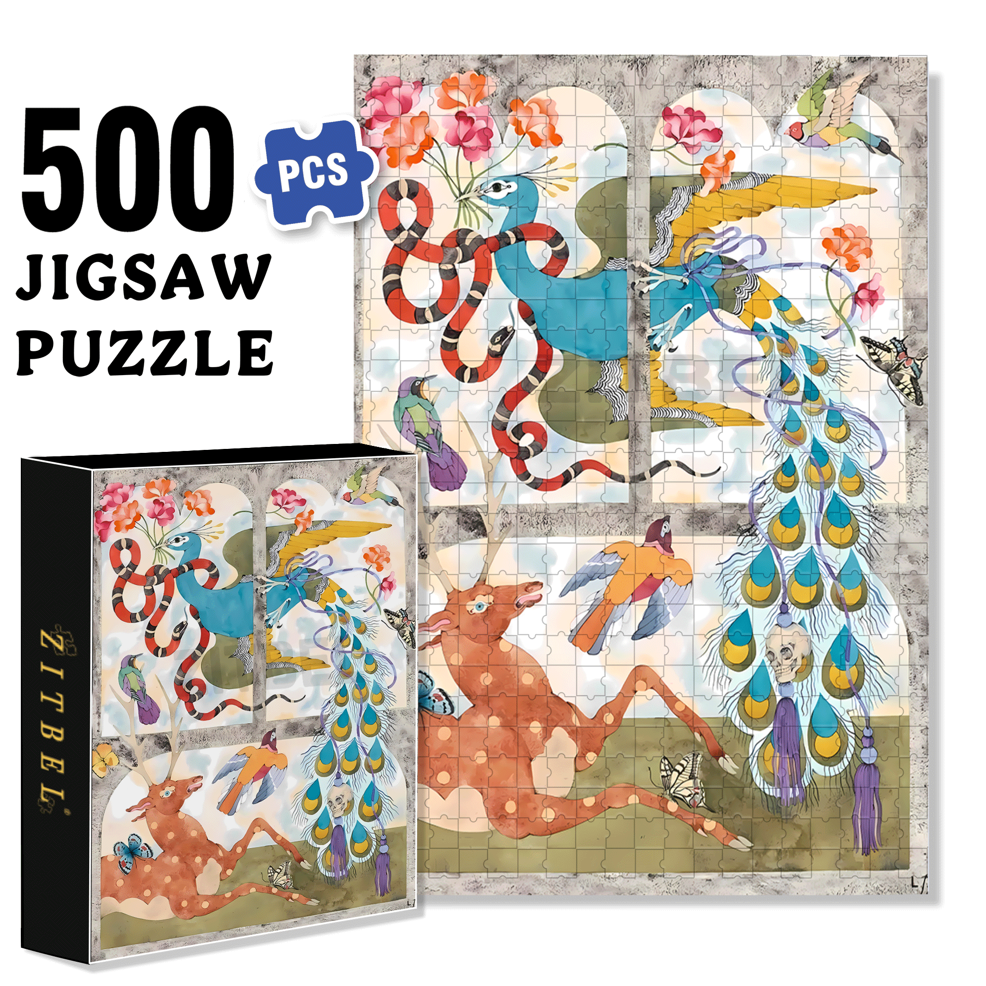 Strange Creatures 7 500pcs/1000pcs Jigsaw Puzzle, Scratch-Resistant, Interactive Family Game & Brain-Boosting DIY Decor, Perfect for Halloween, Christmas & New Year Gifts, Family Puzzle Game