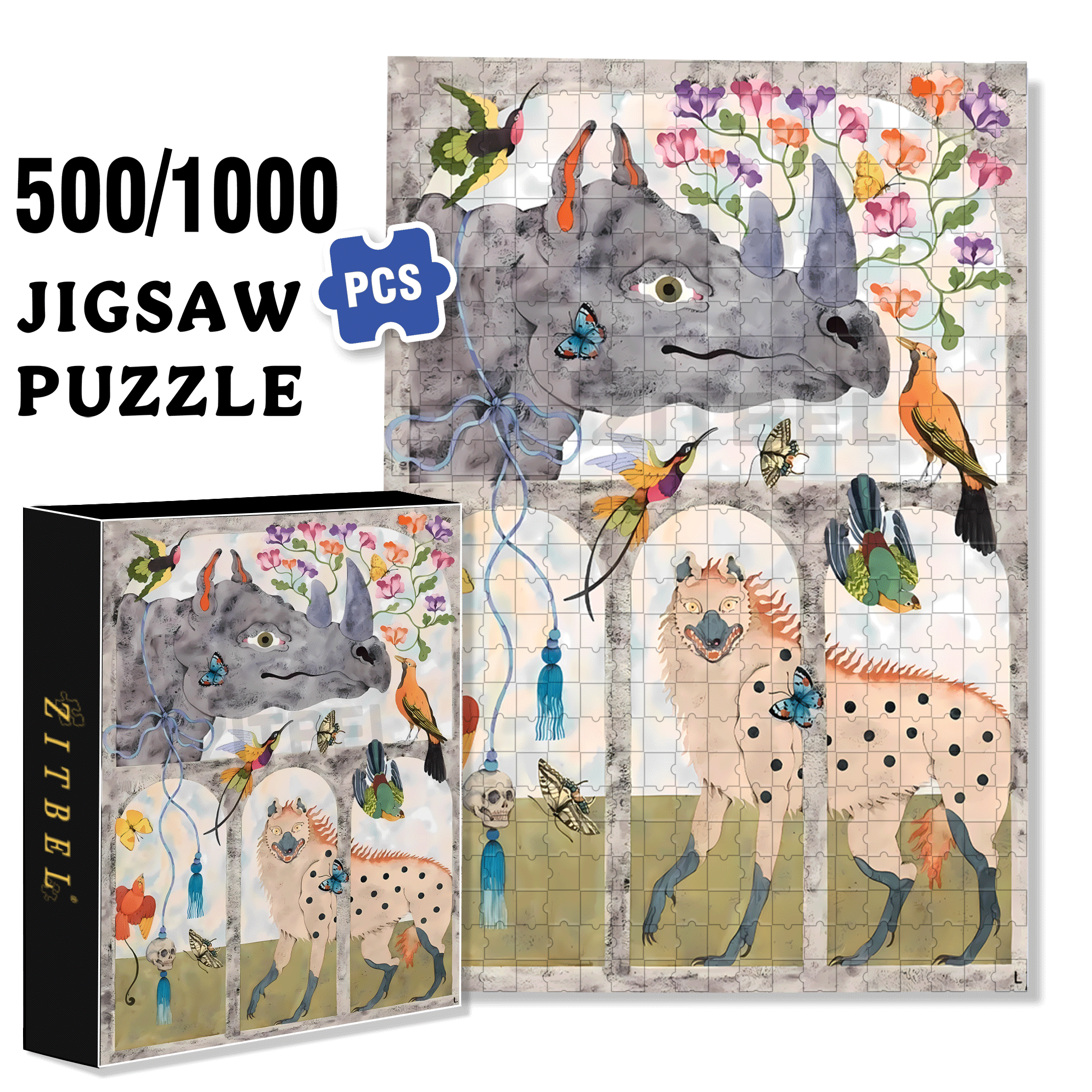 Strange Creatures 8 500pcs/1000pcs Jigsaw Puzzle, Scratch-Resistant, Interactive Family Game & Brain-Boosting DIY Decor, Perfect for Halloween, Christmas & New Year Gifts, Family Puzzle Game