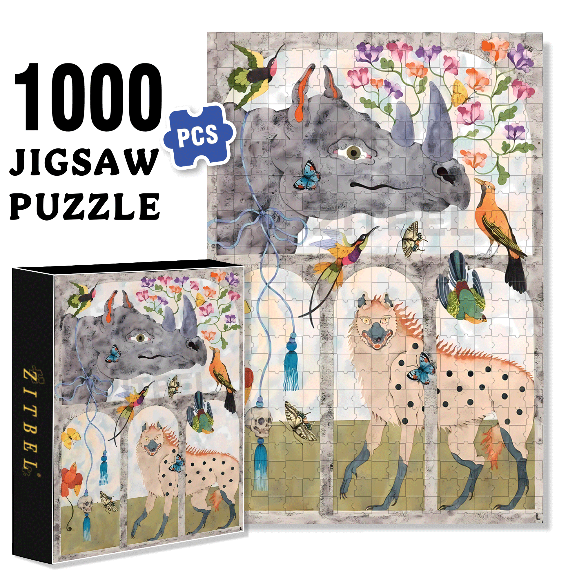 Strange Creatures 8 500pcs/1000pcs Jigsaw Puzzle, Scratch-Resistant, Interactive Family Game & Brain-Boosting DIY Decor, Perfect for Halloween, Christmas & New Year Gifts, Family Puzzle Game