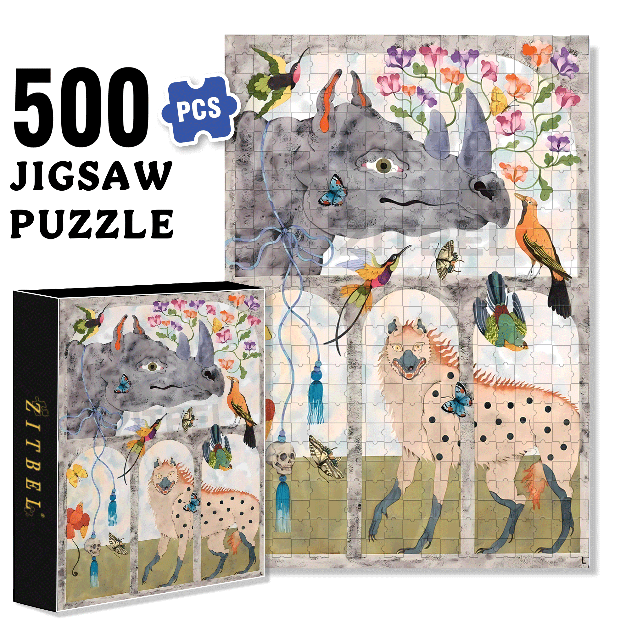 Strange Creatures 8 500pcs/1000pcs Jigsaw Puzzle, Scratch-Resistant, Interactive Family Game & Brain-Boosting DIY Decor, Perfect for Halloween, Christmas & New Year Gifts, Family Puzzle Game