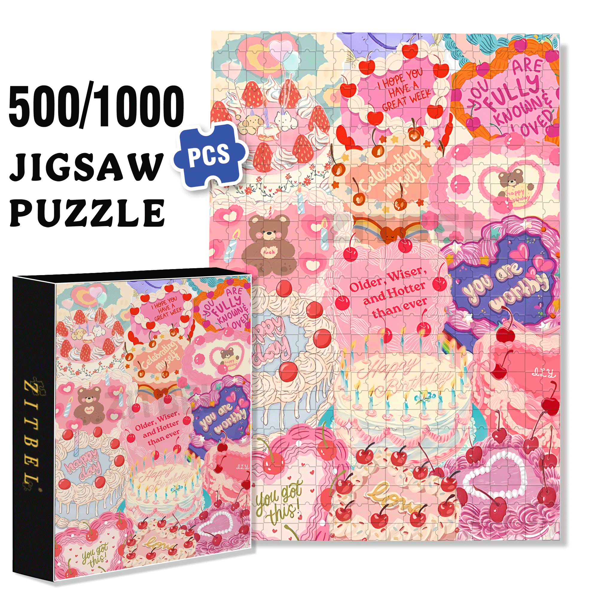 Sweetness Overload 500pcs/1000pcs Jigsaw Puzzle, Scratch-Resistant, Interactive Family Game & Brain-Boosting DIY Decor, Perfect for Halloween, Christmas & New Year Gifts, Family Puzzle Game