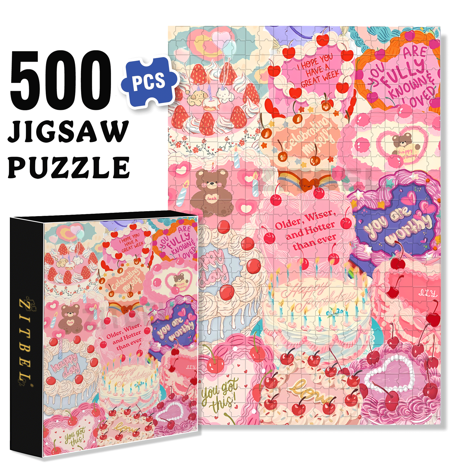 Sweetness Overload 500pcs/1000pcs Jigsaw Puzzle, Scratch-Resistant, Interactive Family Game & Brain-Boosting DIY Decor, Perfect for Halloween, Christmas & New Year Gifts, Family Puzzle Game