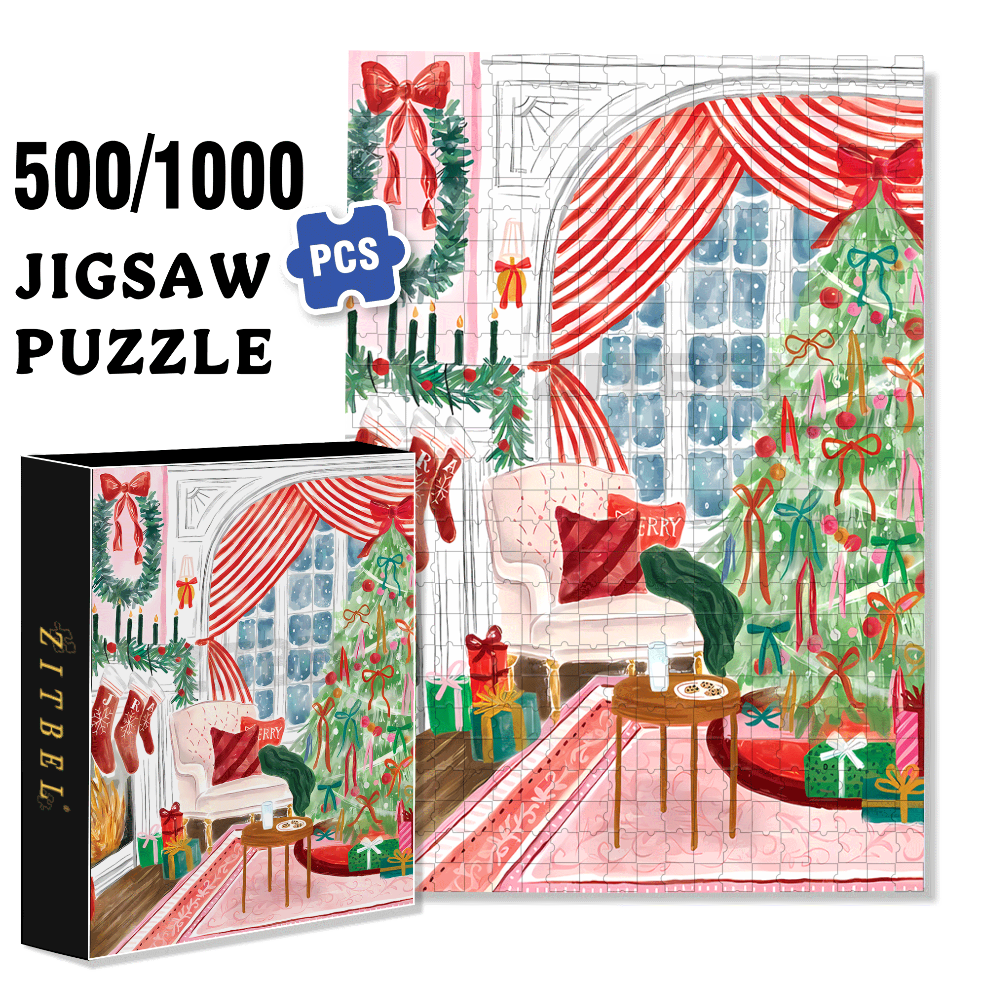 The Night Before Christmas 500pcs/1000pcs Jigsaw Puzzle, Scratch-Resistant, Interactive Family Game & Brain-Boosting DIY Decor, Perfect for Halloween, Christmas & New Year Gifts, Family Puzzle Game
